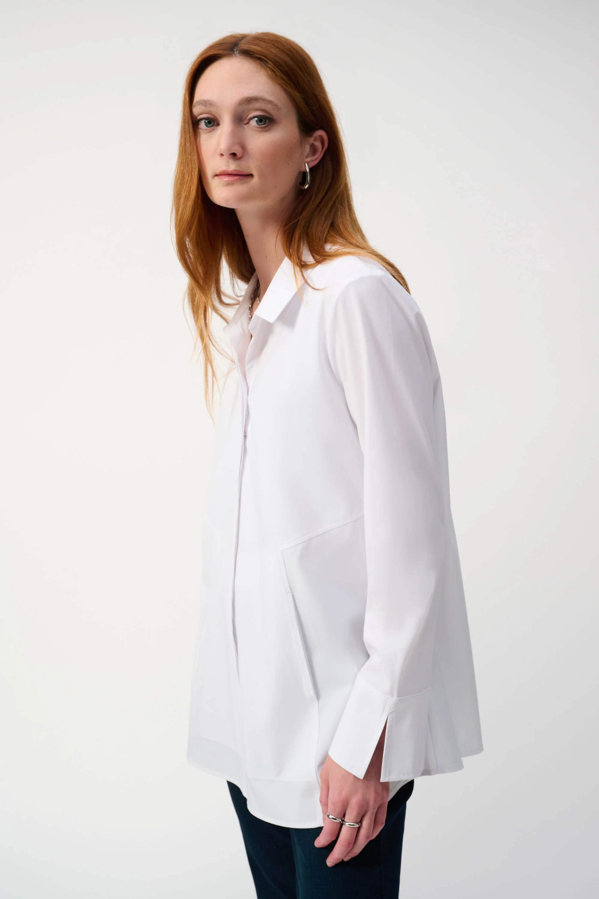 Joseph Ribkoff Optic White Button-Down Blouse With Pockets Style 243958 - Image 4