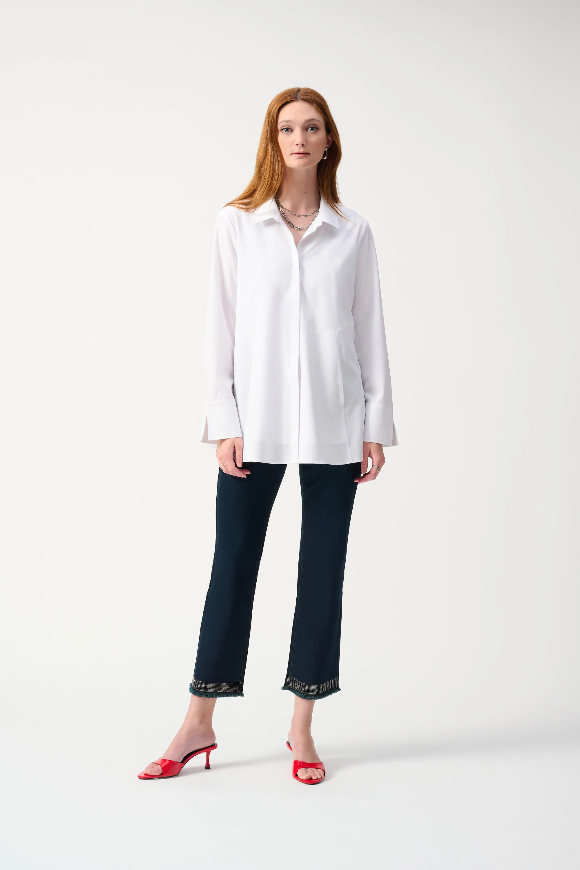 Joseph Ribkoff Optic White Button-Down Blouse With Pockets Style 243958 - Image 5