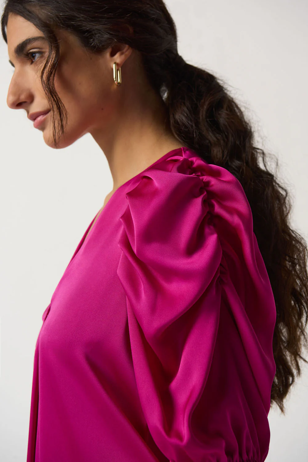 Joseph Ribkoff Opulence Puff Sleeve Satin Top Style 233026 - Image 2