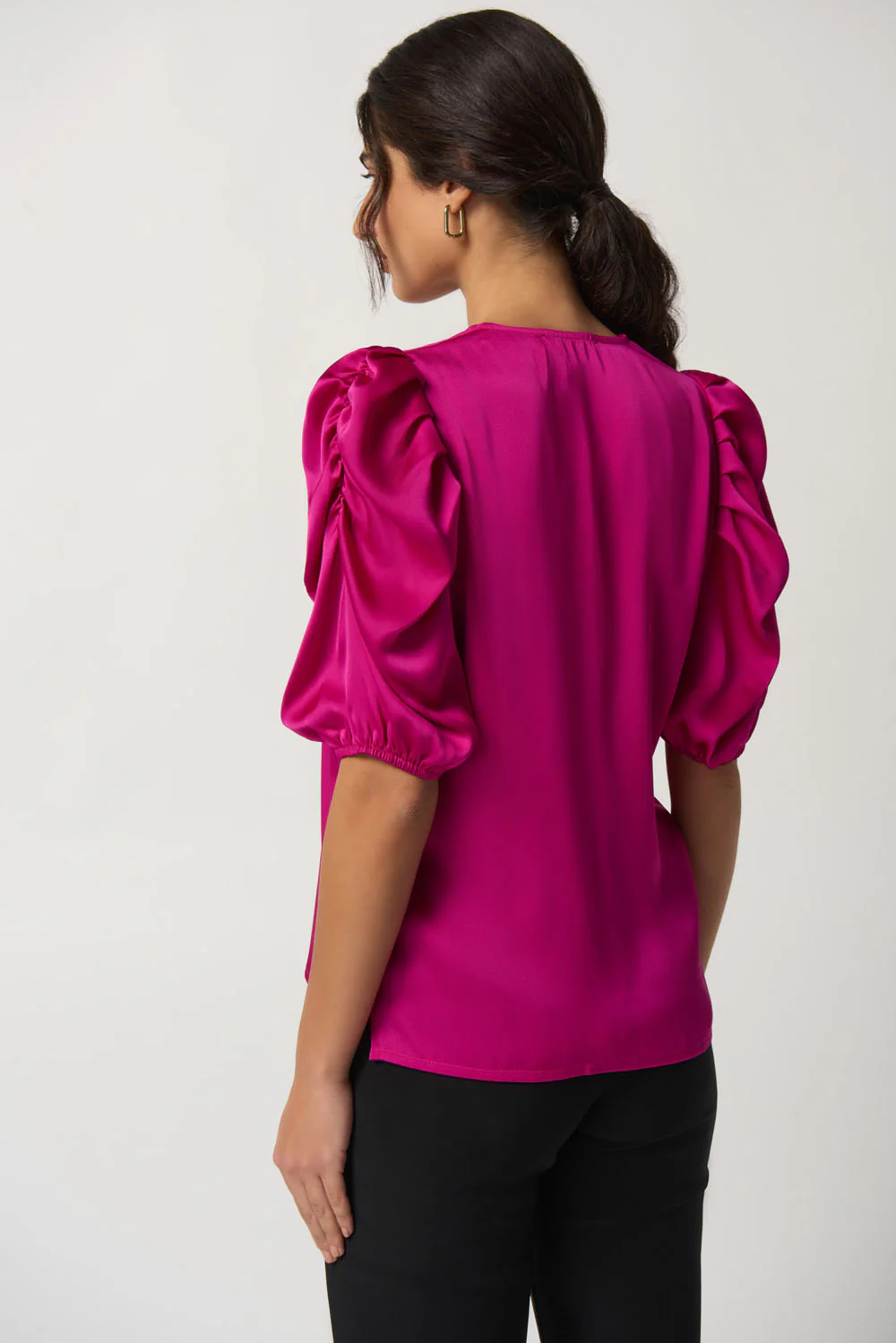 Joseph Ribkoff Opulence Puff Sleeve Satin Top Style 233026 - Image 3