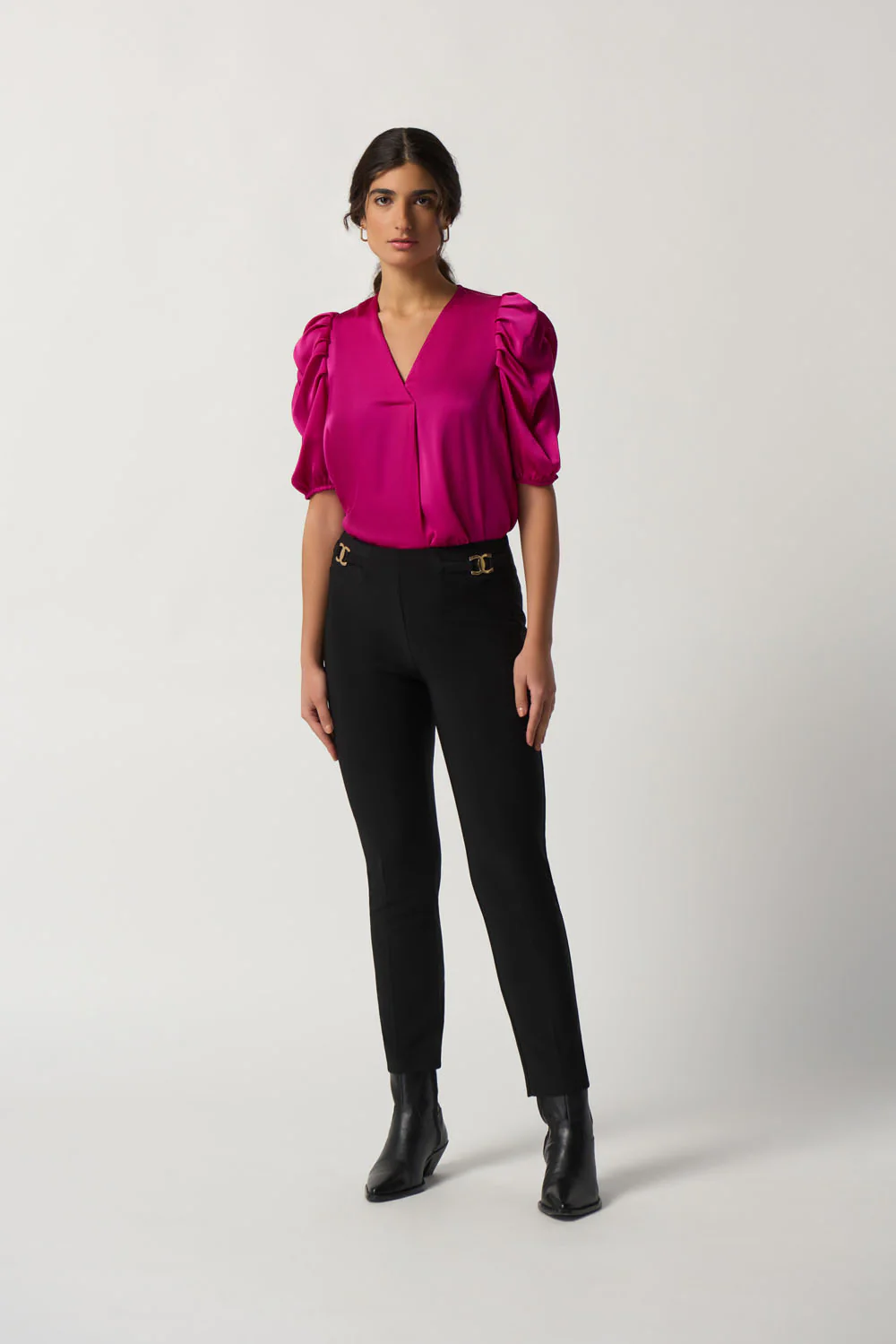Joseph Ribkoff Opulence Puff Sleeve Satin Top Style 233026 - Image 4