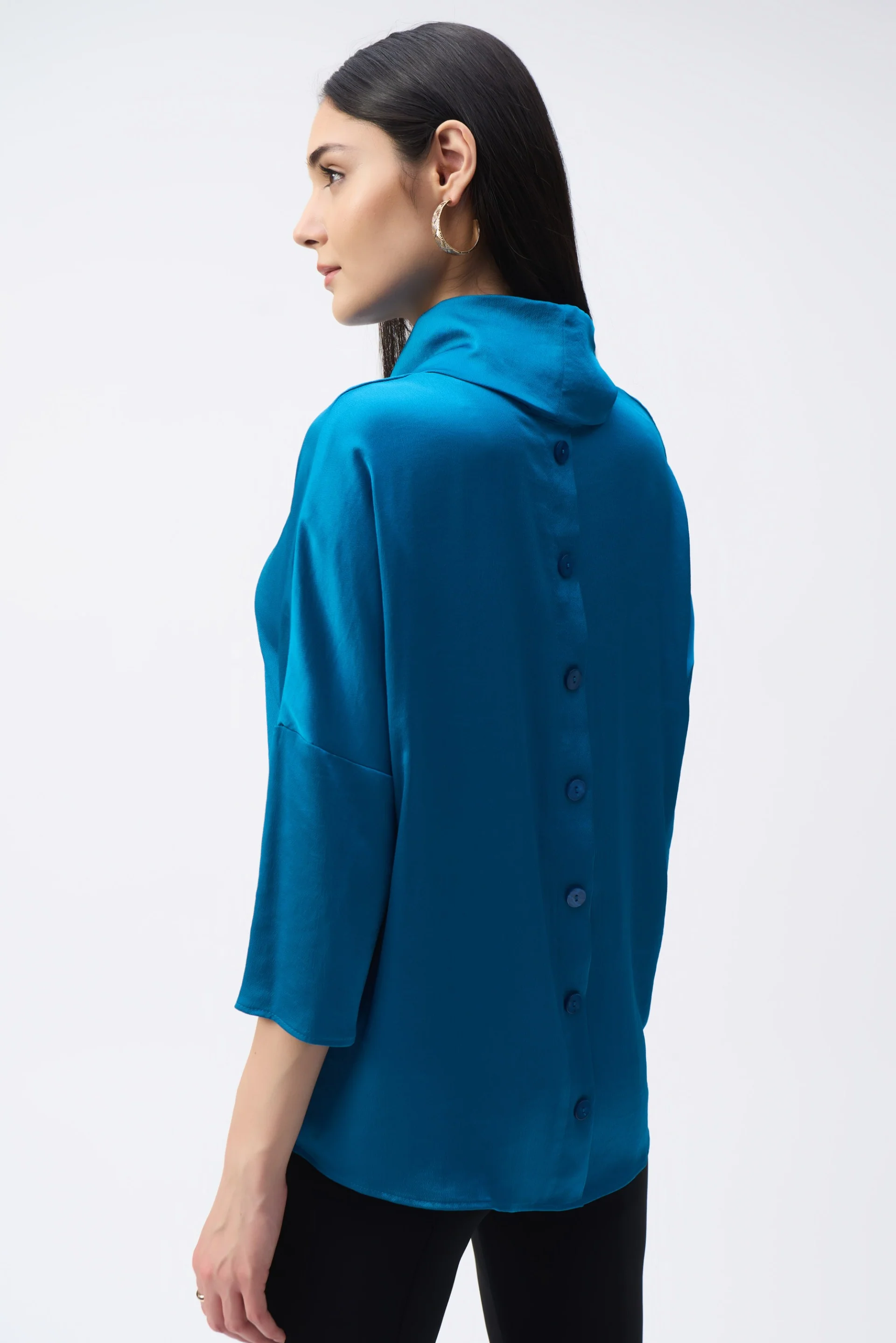 Joseph Ribkoff Pacific Blue Satin Cowl Collar Top Style 243189 - Image 2