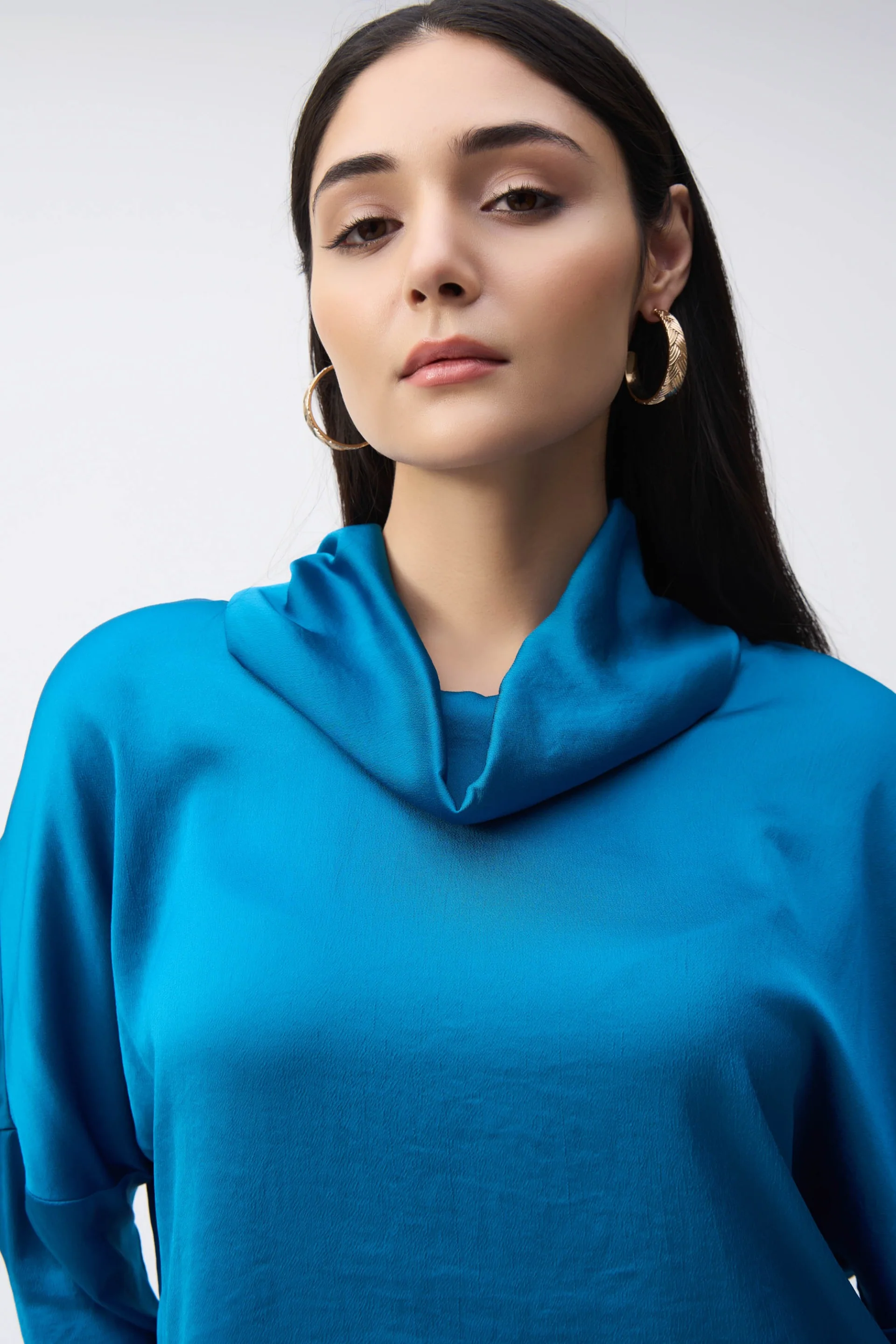 Joseph Ribkoff Pacific Blue Satin Cowl Collar Top Style 243189 - Image 3