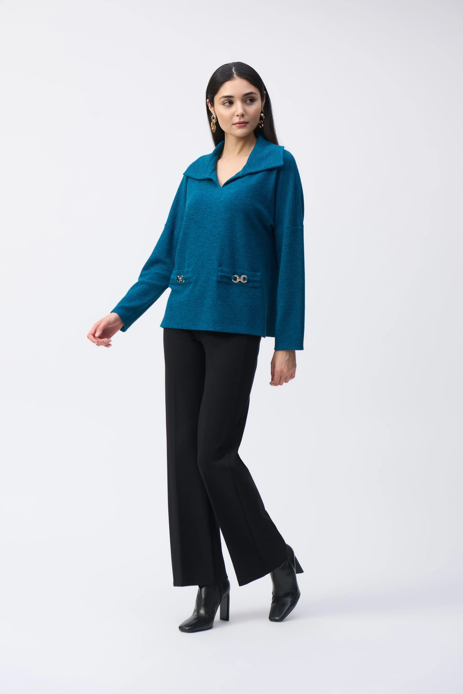 Joseph Ribkoff Pacific Blue Textured Boxy Top Style 243176 - Image 3