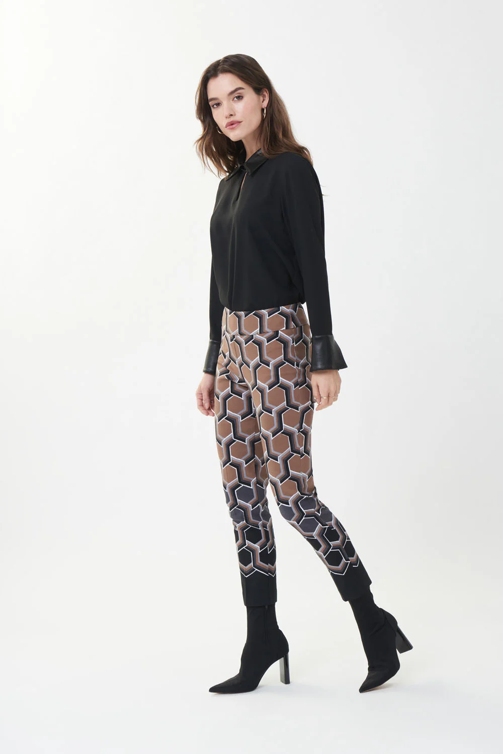 Joseph Ribkoff Black/Multi Geometric Print Pant  Style 223280