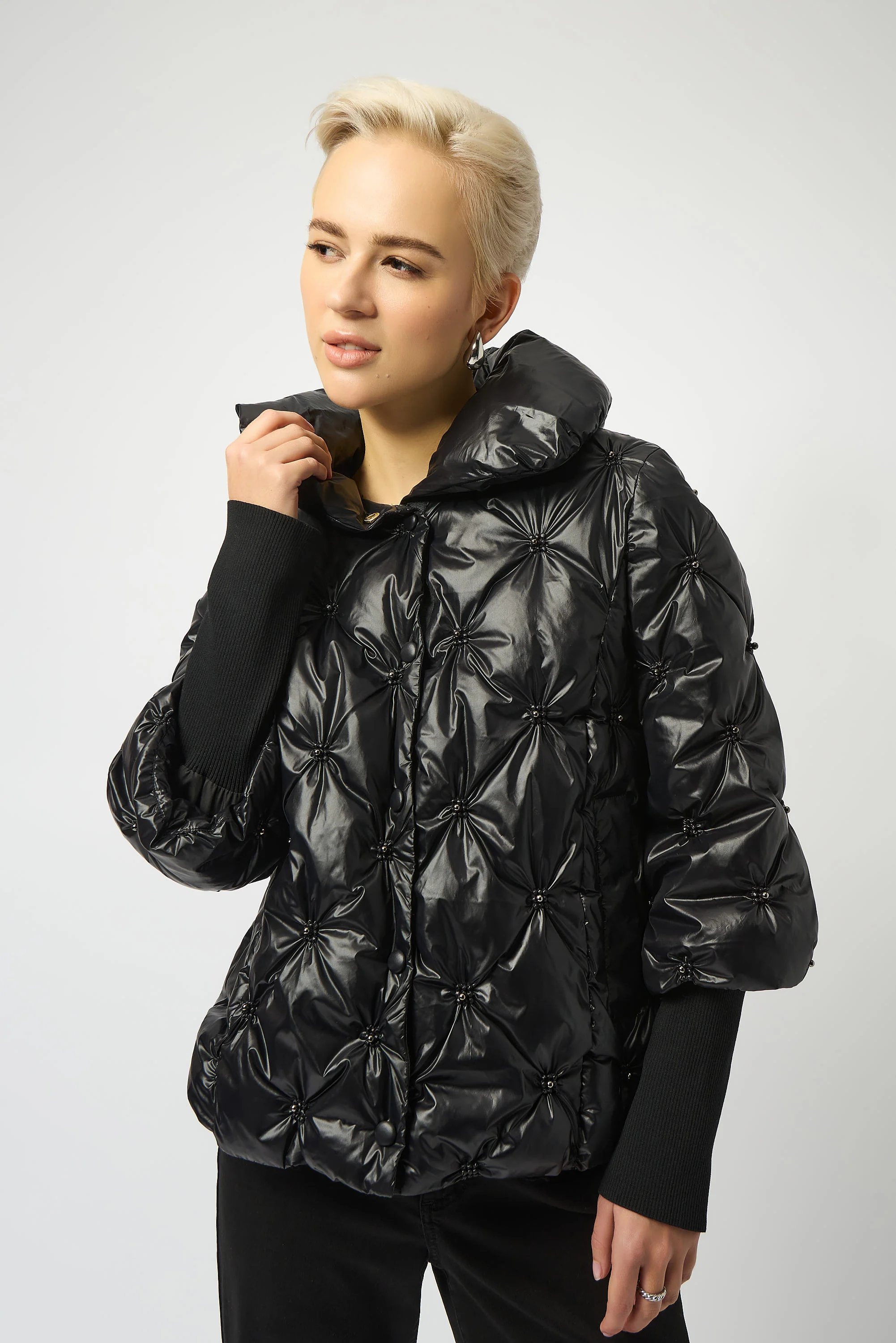 Joseph Ribkoff Pearl Quilted Puffer Trapeze Outdoor Jacket Style 253931