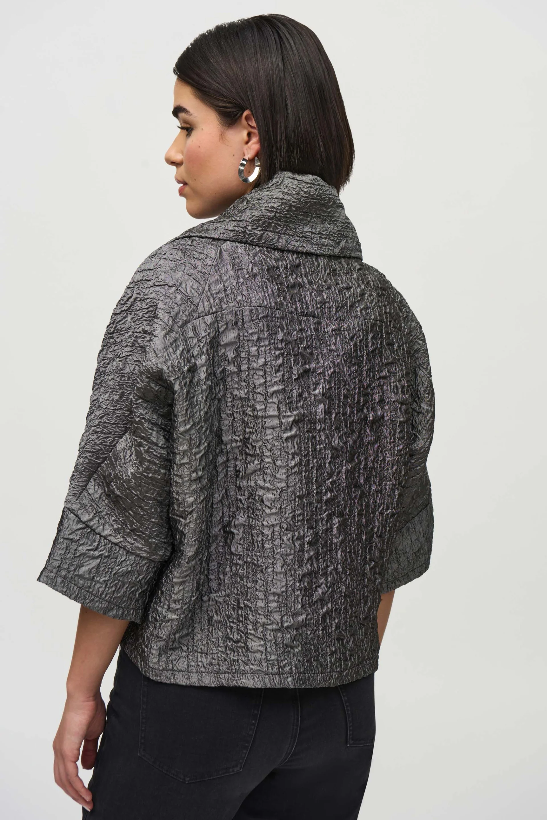 Joseph Ribkoff Pewter Textured Boxy Jacket Style 244204 - Image 2