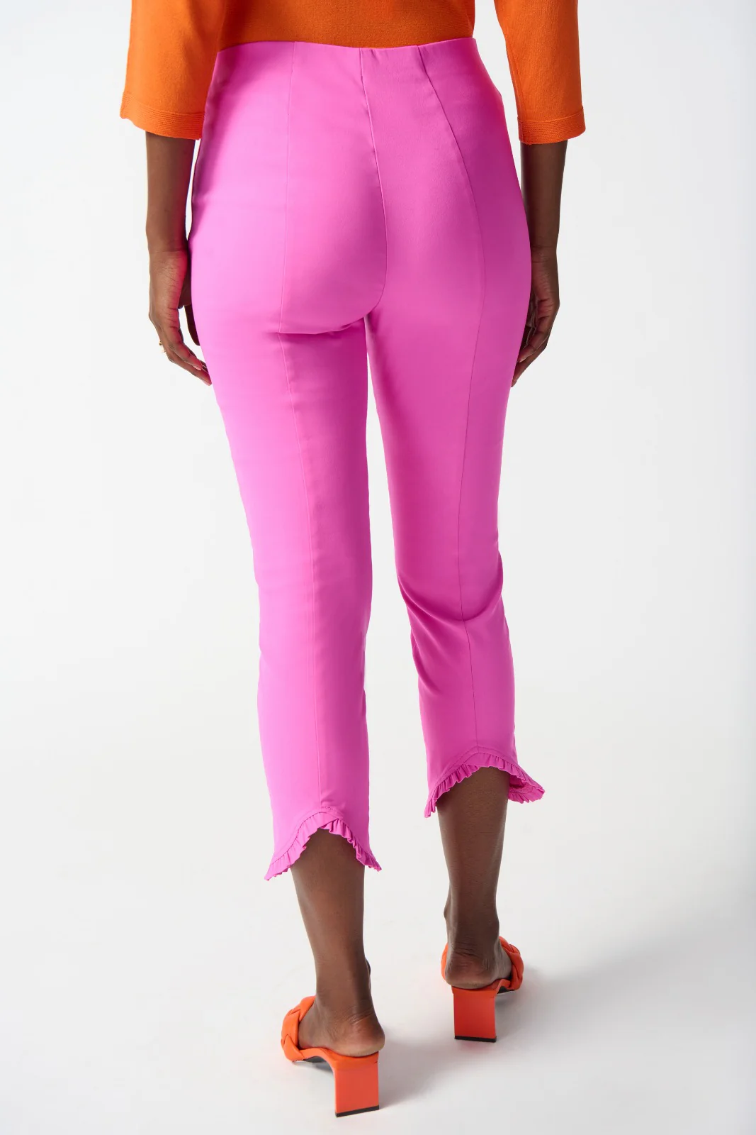 Joseph Ribkoff Pink Crop Pants With Ruffles Style 242145 - Image 2