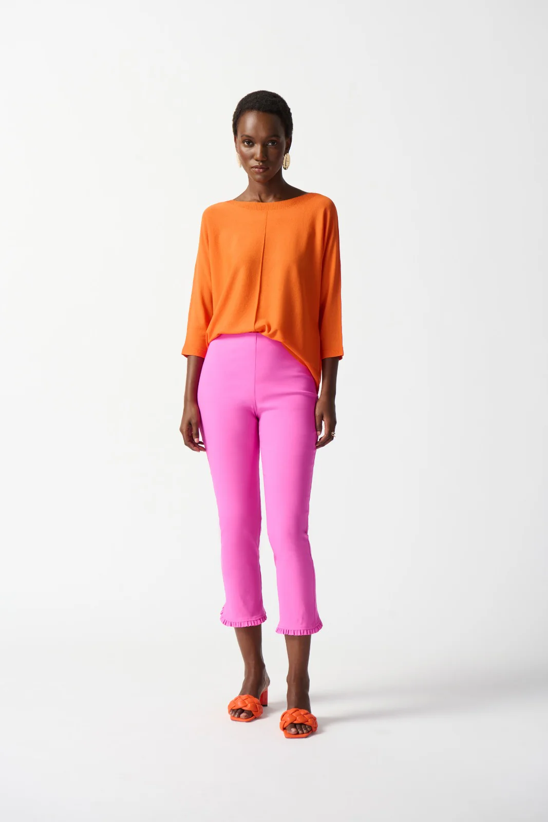 Joseph Ribkoff Pink Crop Pants With Ruffles Style 242145 - Image 4