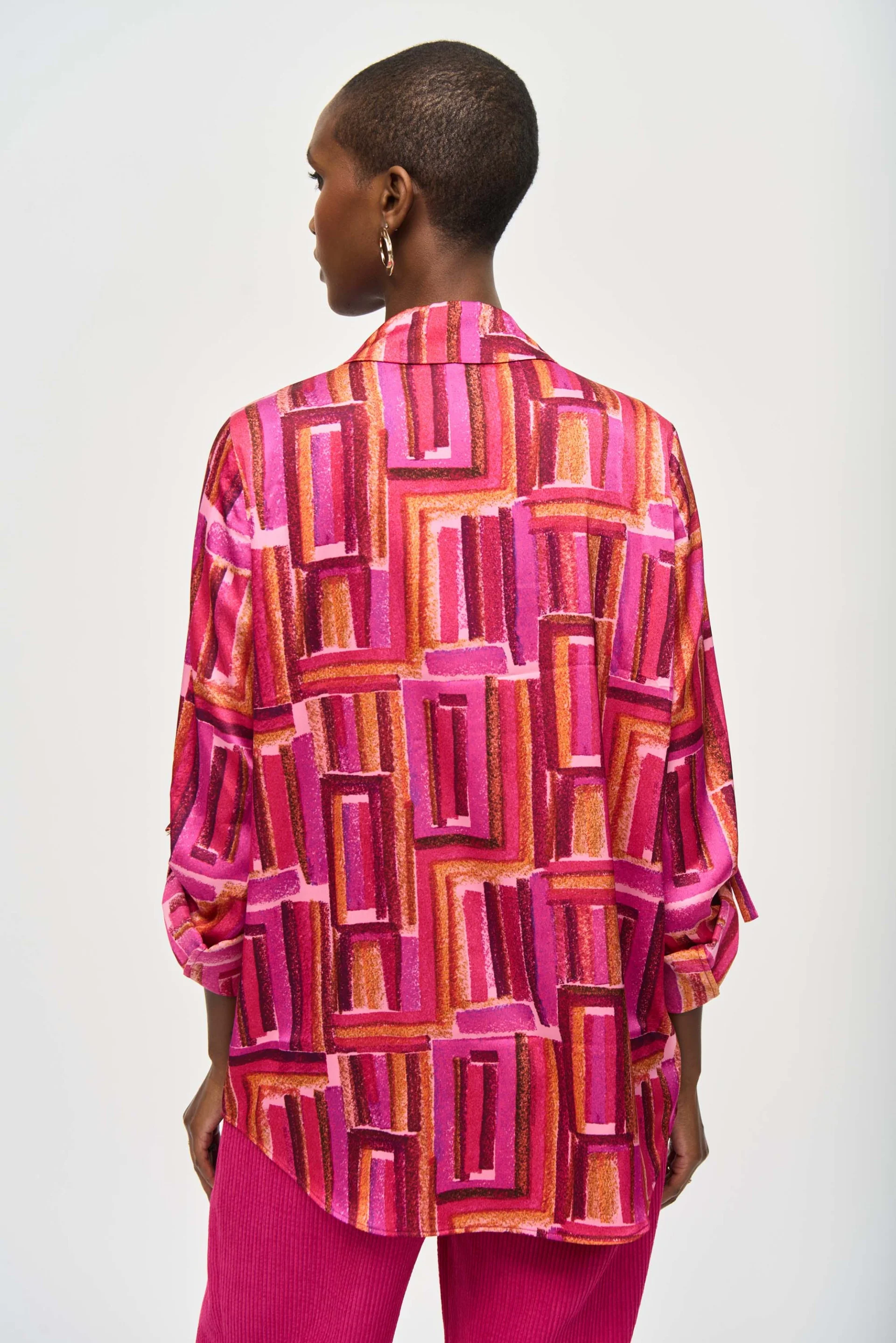 Joseph Ribkoff Pink/Multi Geometric Print Button-Down Blouse Style 243939 - Image 2
