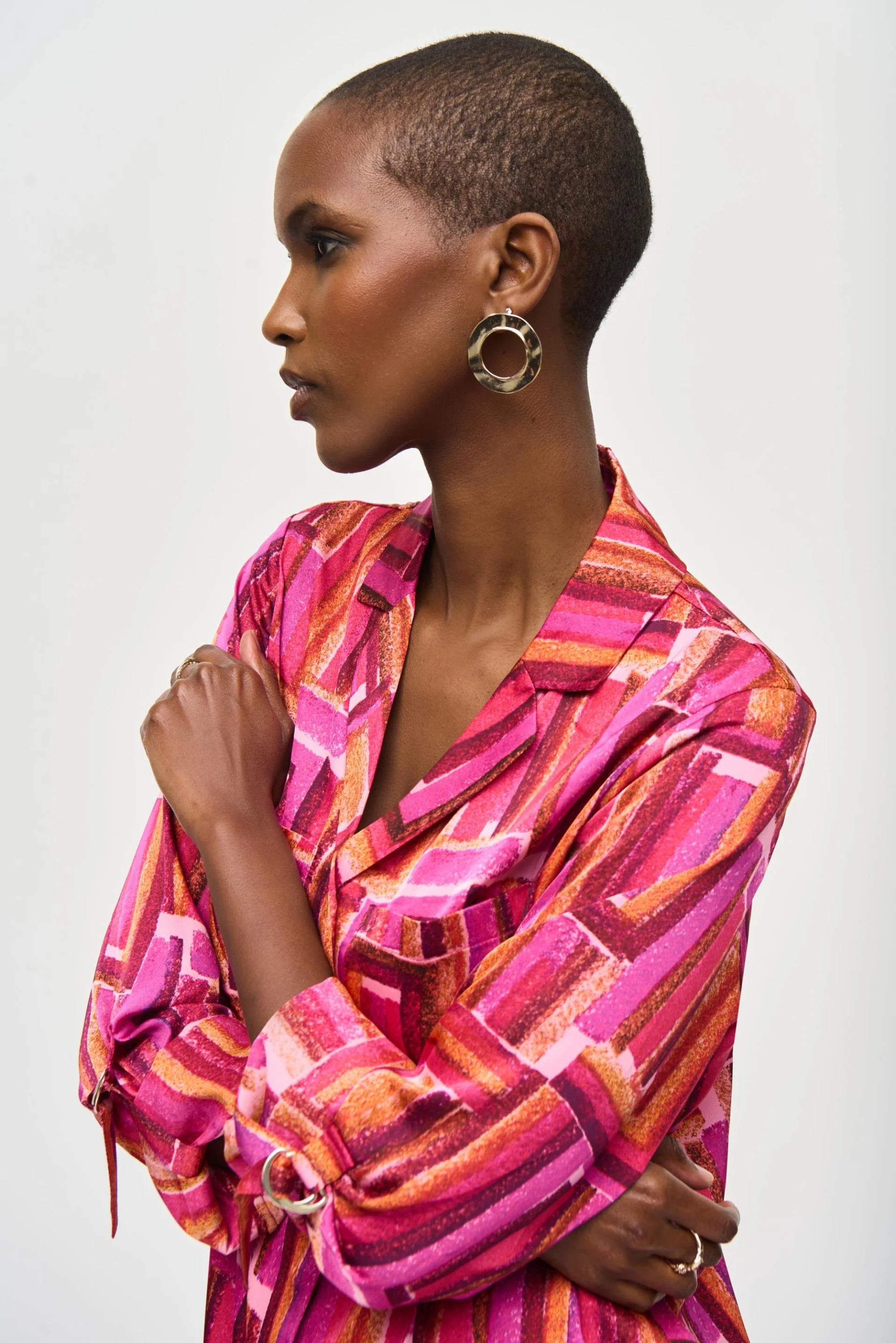 Joseph Ribkoff Pink/Multi Geometric Print Button-Down Blouse Style 243939 - Image 3