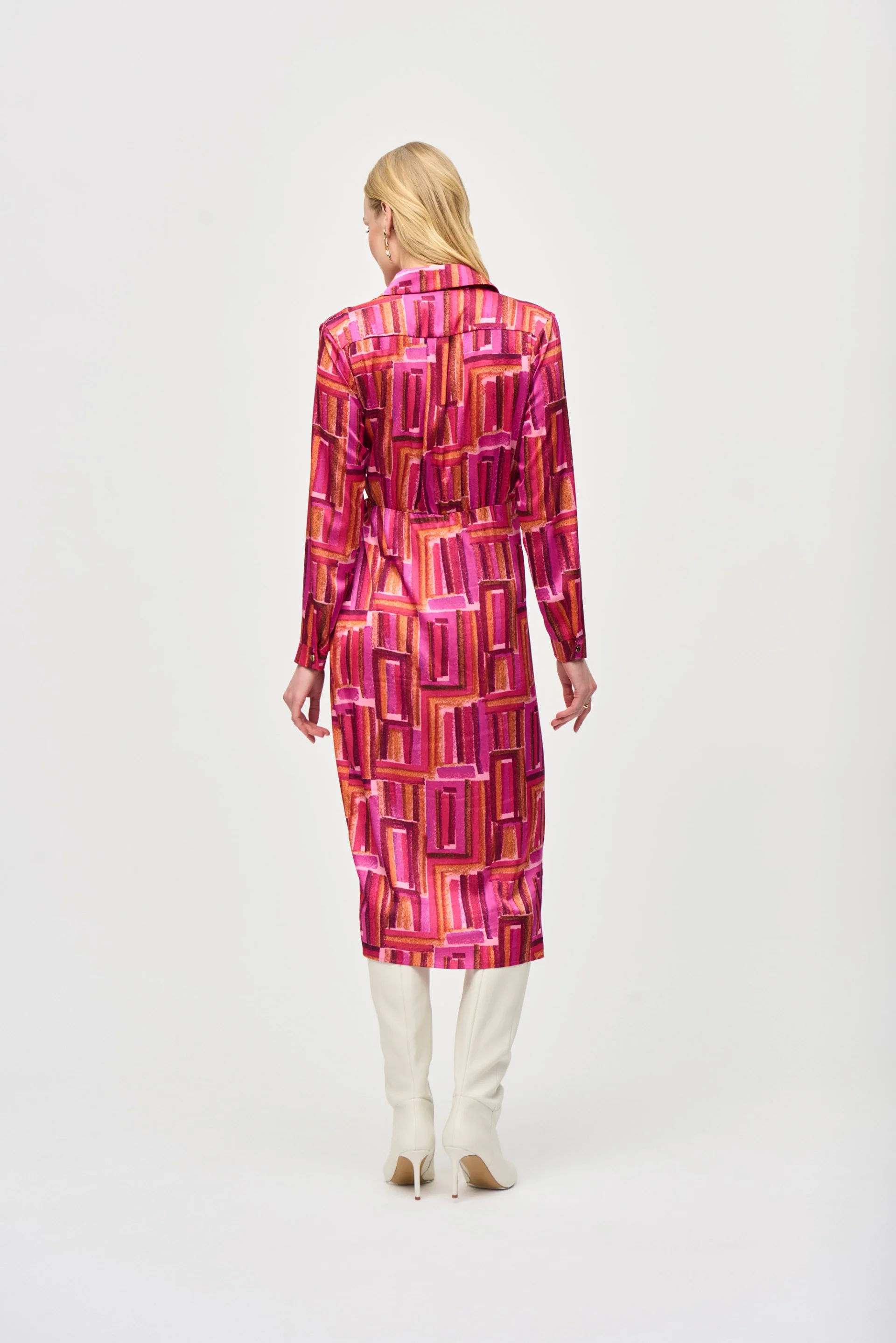 Joseph Ribkoff Pink/Multi Geometric Print Wrap Dress Style 243182 - Image 5