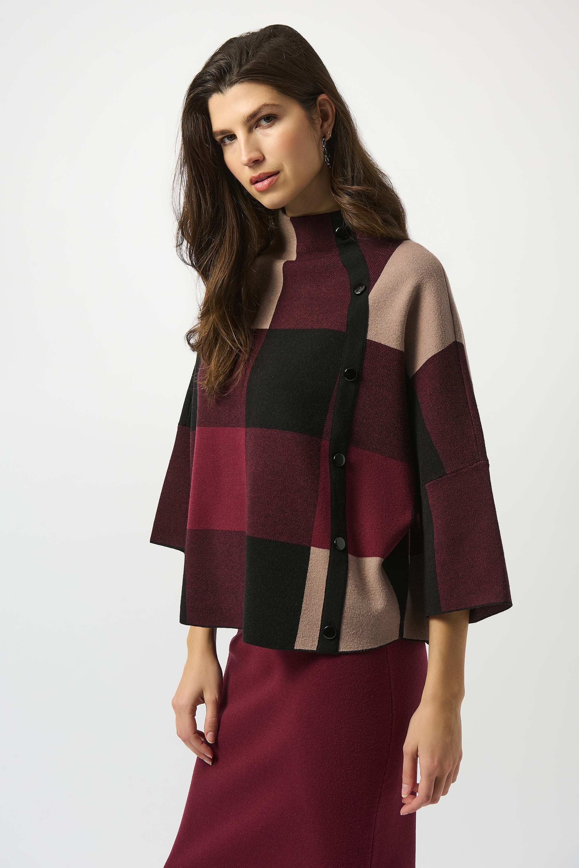 Joseph Ribkoff Plaid Jacquard Sweater Knit Top Style 243948F25 - Image 5