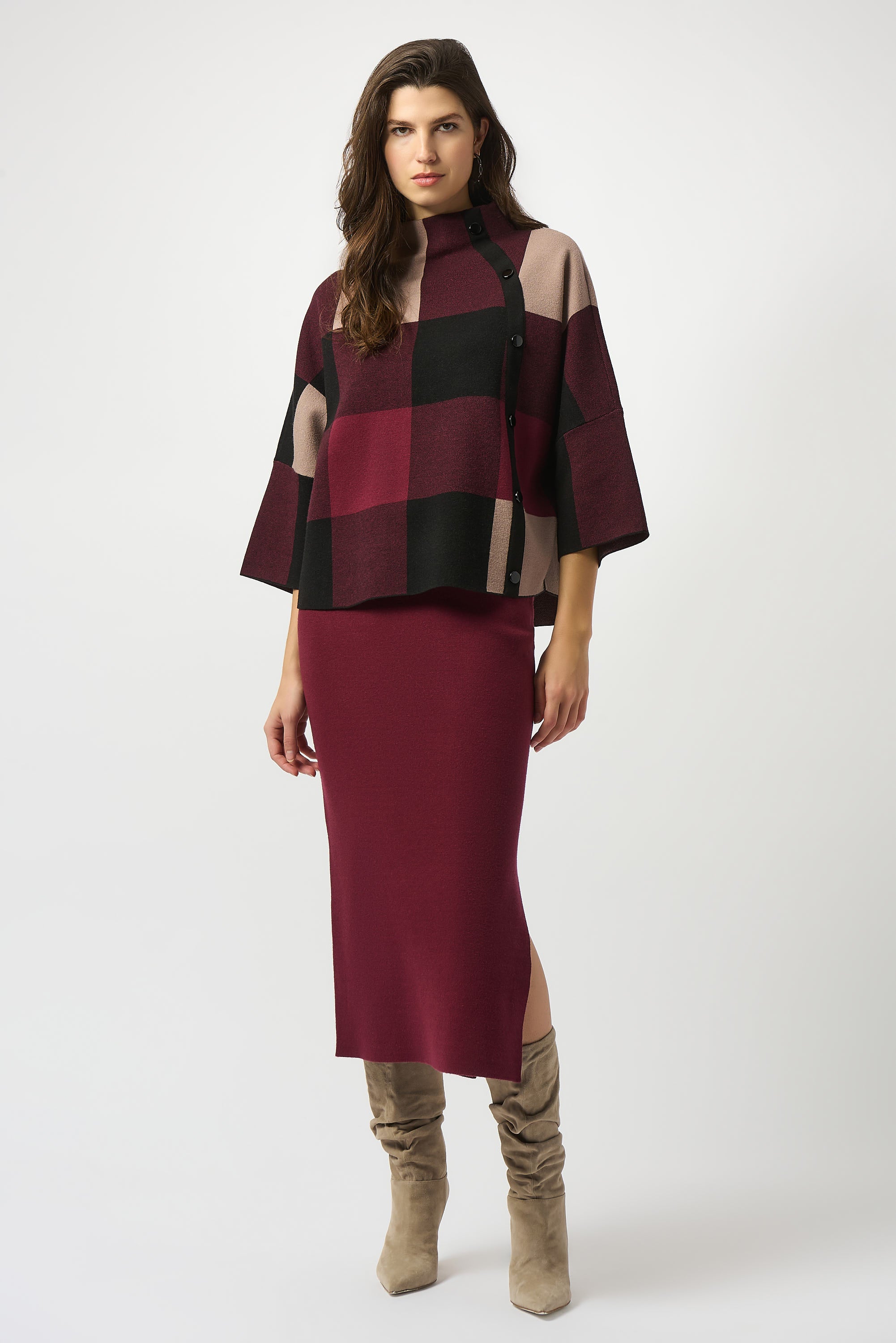 Joseph Ribkoff Plaid Jacquard Sweater Knit Top Style 243948F25 - Image 6