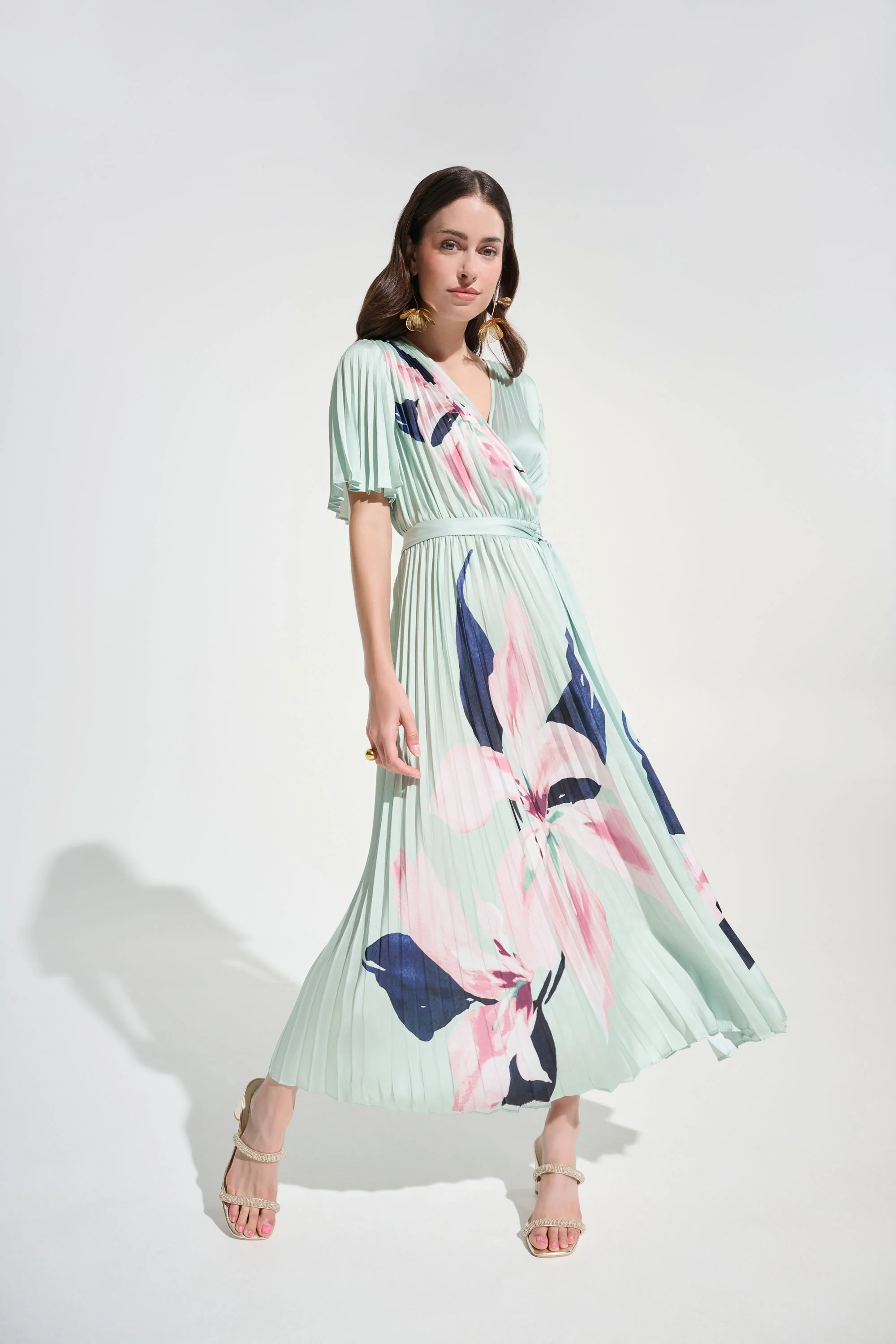 Joseph Ribkoff Pleated Floral Maxi Wrap Dress Style 262712 - Image 2