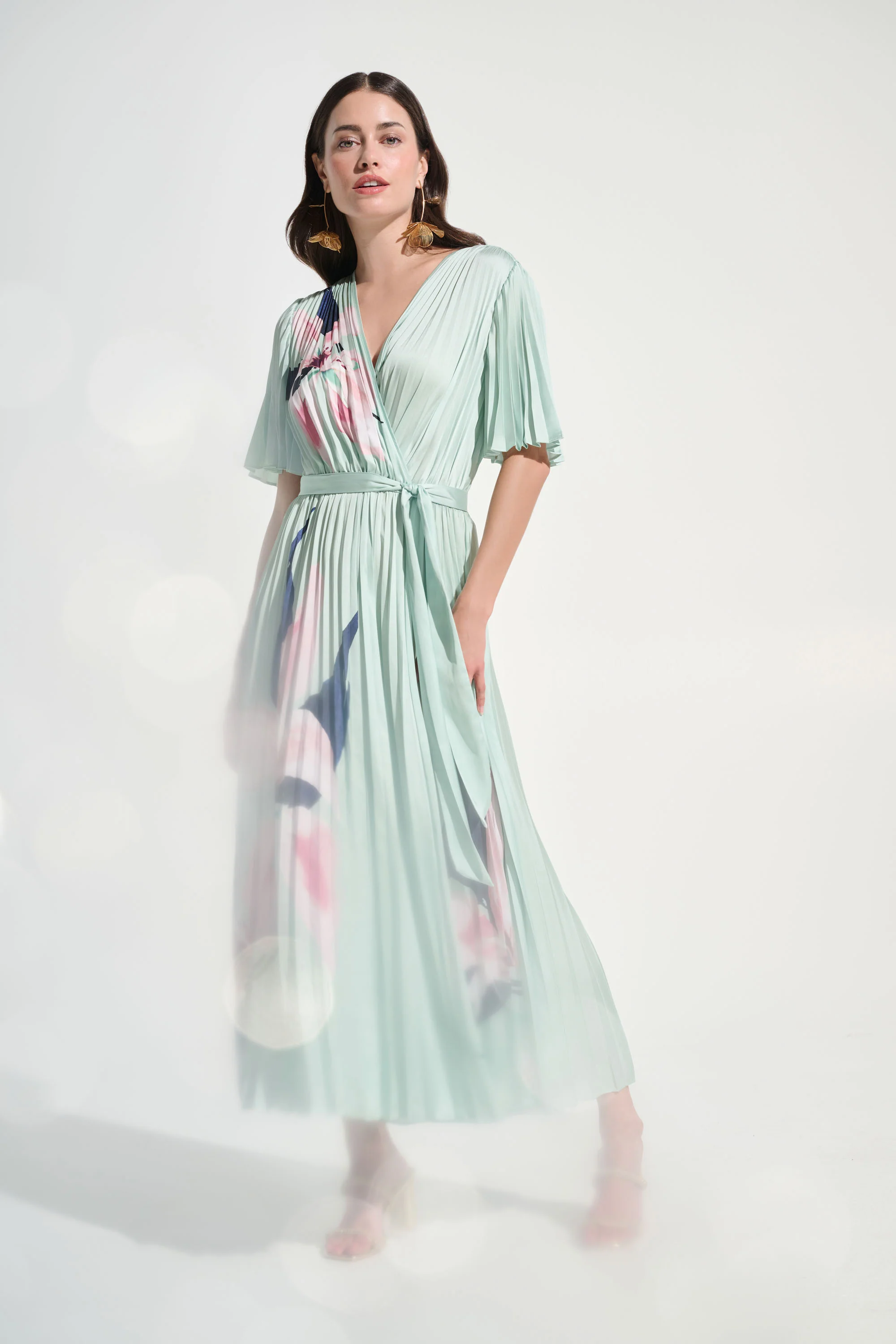 Joseph Ribkoff Pleated Floral Maxi Wrap Dress Style 262712 - Image 3