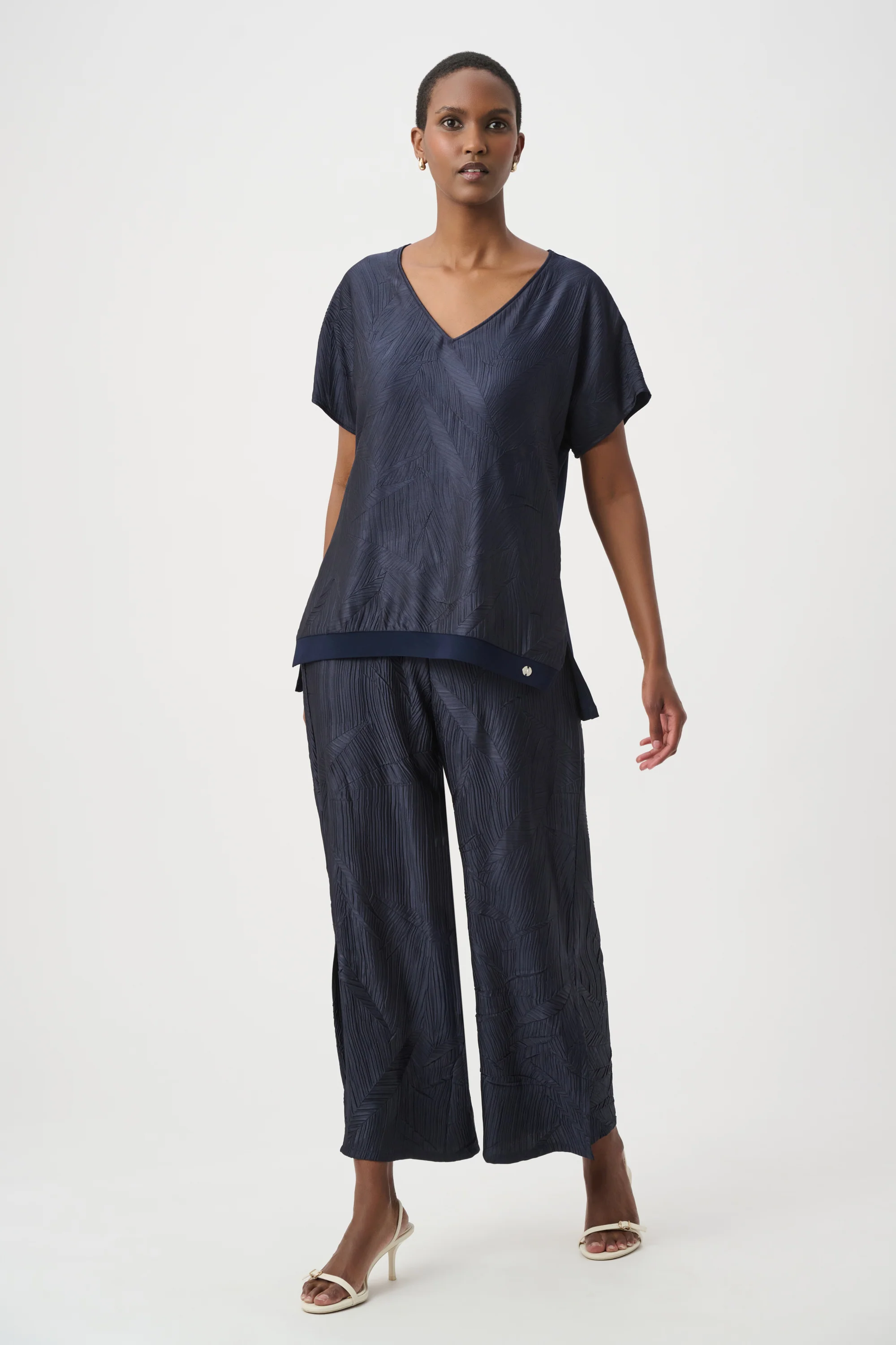 Joseph Ribkoff Pleated Satin Boxy Top With Silky Knit Back Style 261160 - Image 2