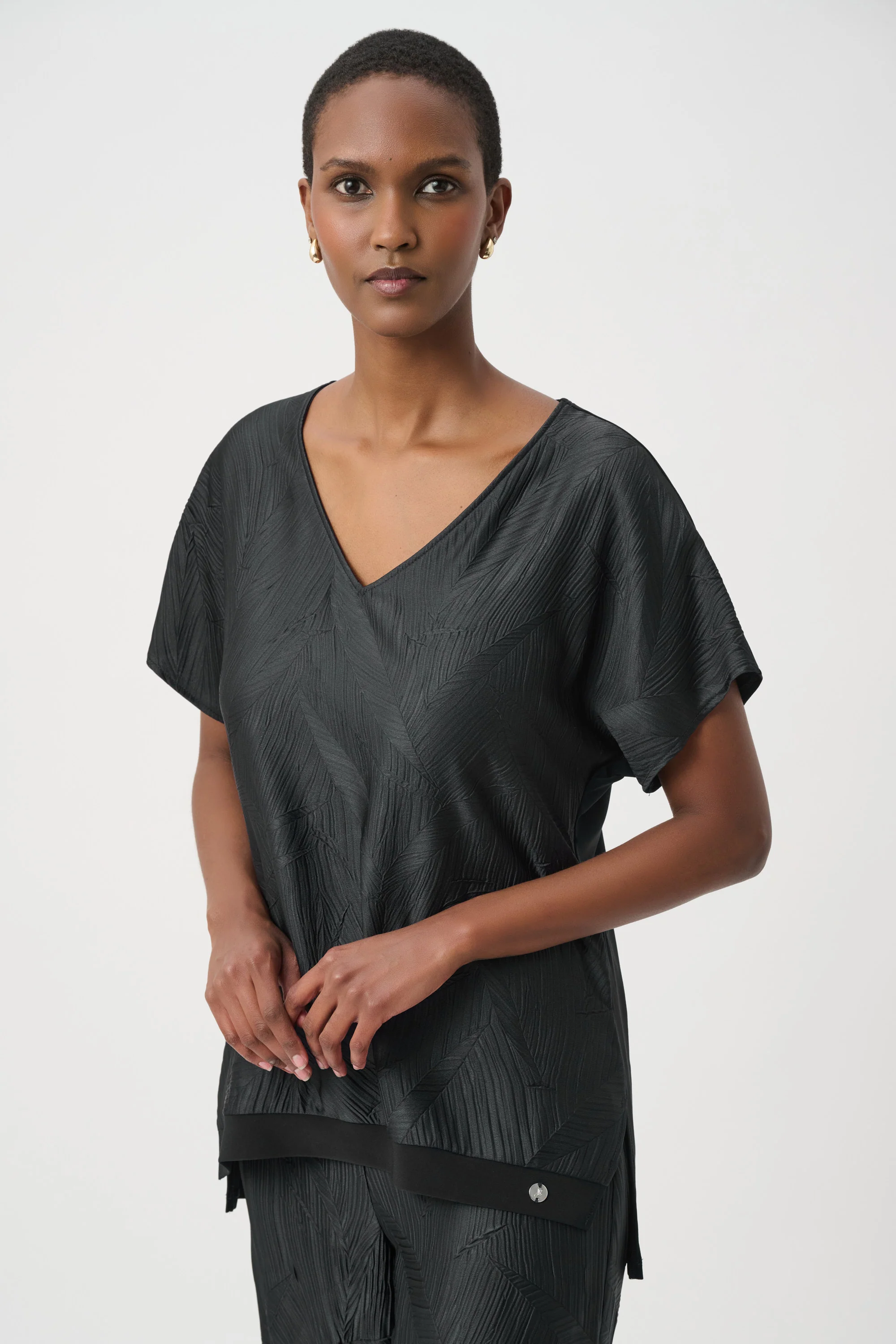 Joseph Ribkoff Pleated Satin Boxy Top With Silky Knit Back Style 261160 - Image 4