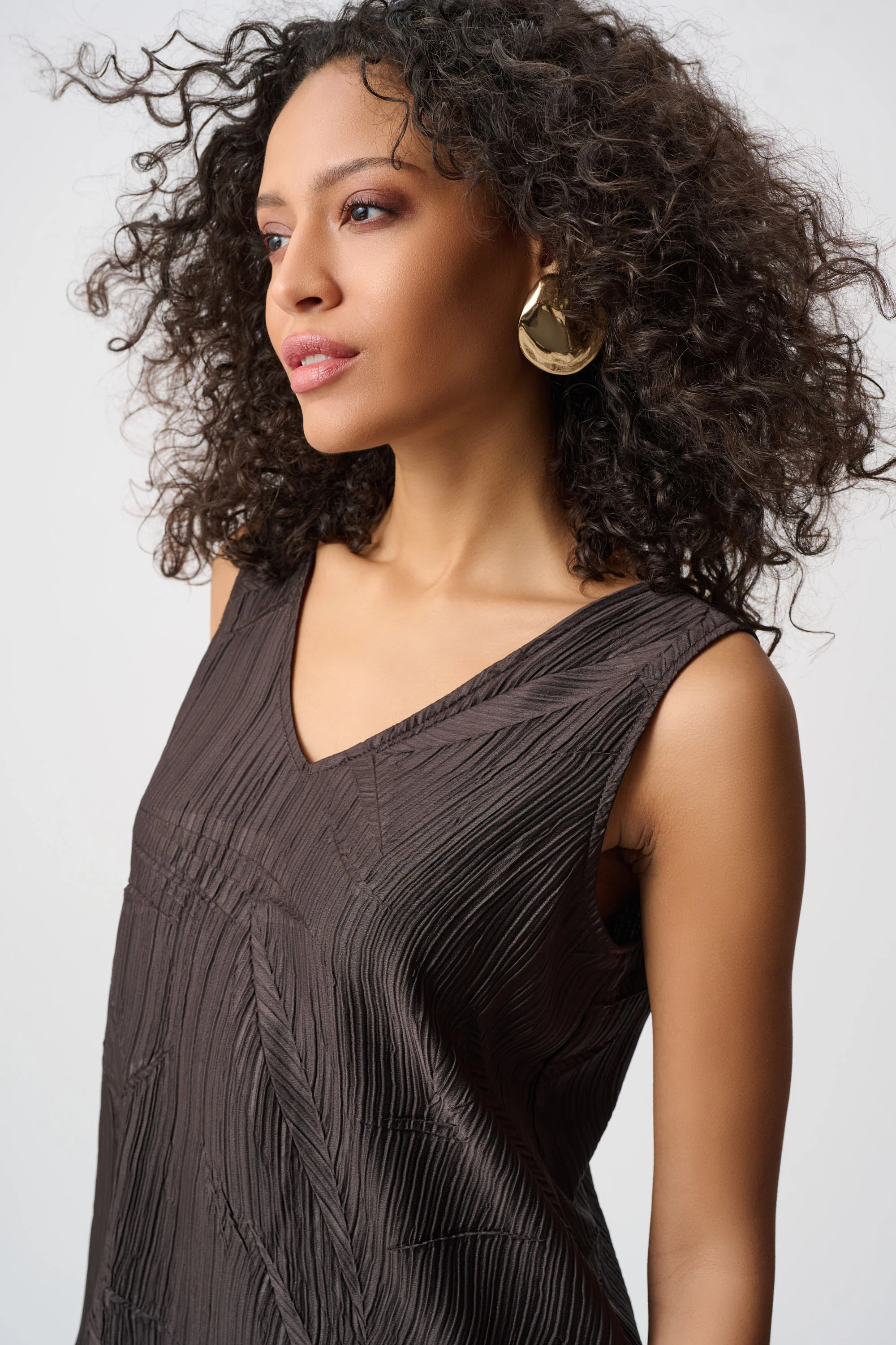 Joseph Ribkoff Pleated Satin Flared V-Neck Top Style 263051 - Image 3