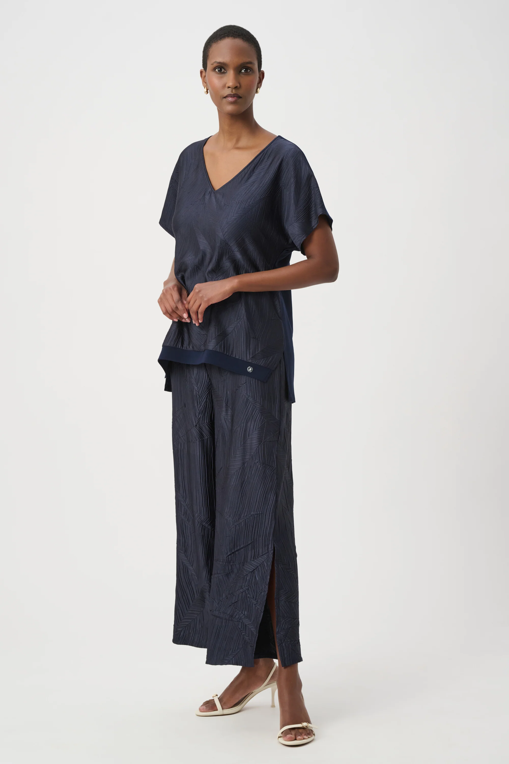 Joseph Ribkoff Pleated Satin Pull-On Culotte Pants Style 261161 - Image 2