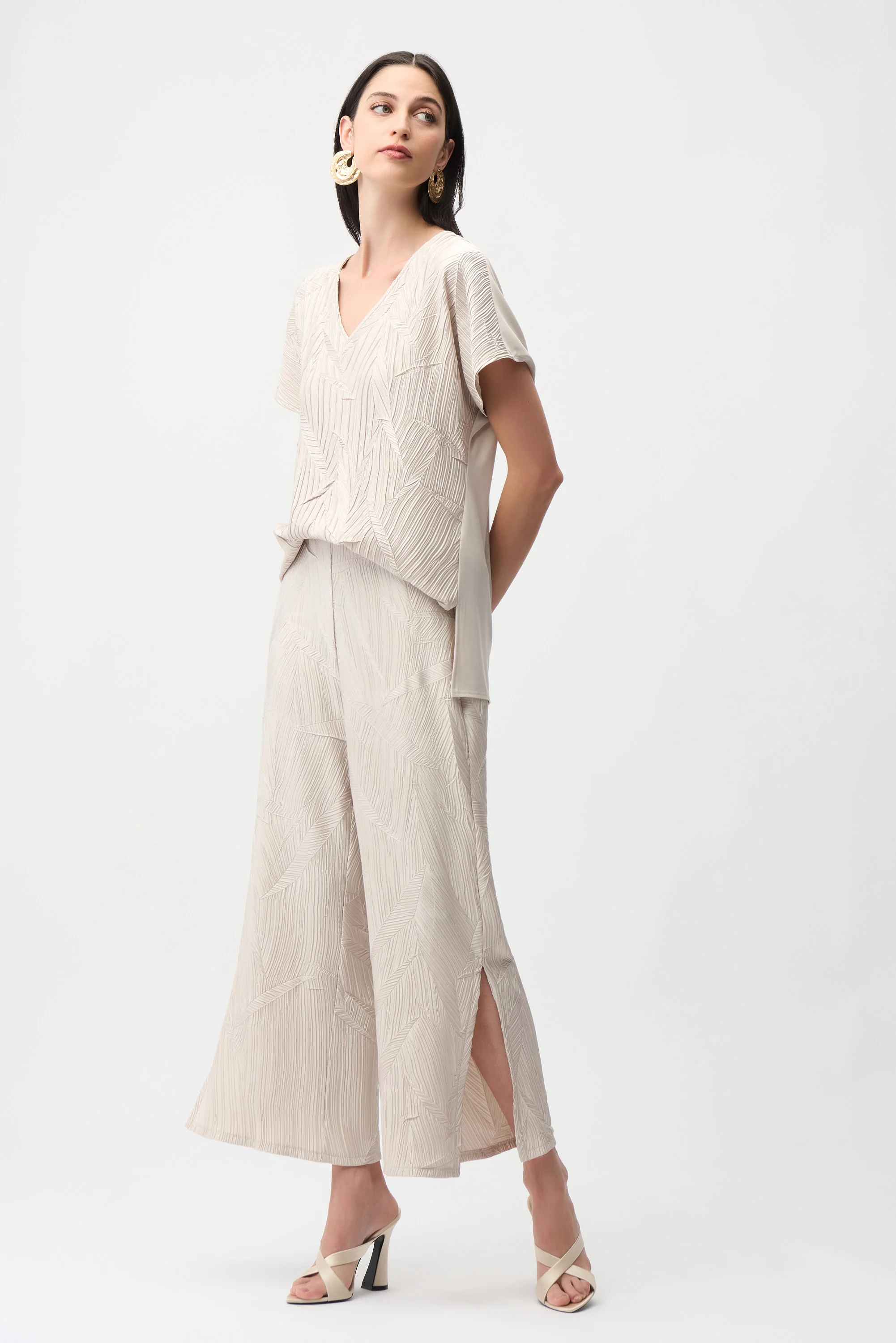 Joseph Ribkoff Pleated Satin Pull-On Culotte Pants Style 261161 - Image 9