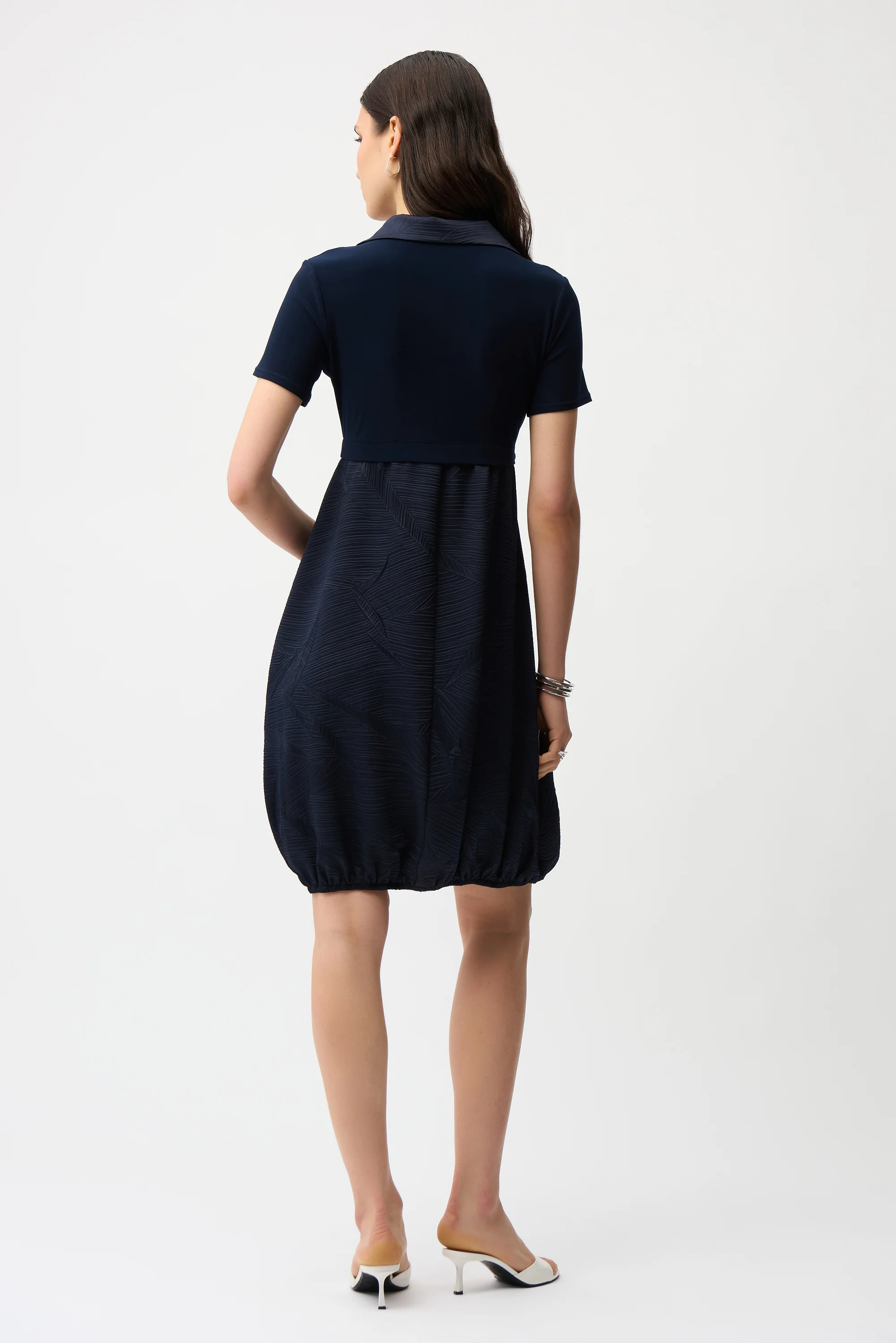 Joseph Ribkoff Pleated Satin & Silky Knit Cocoon Dress Style 261016 - Image 3