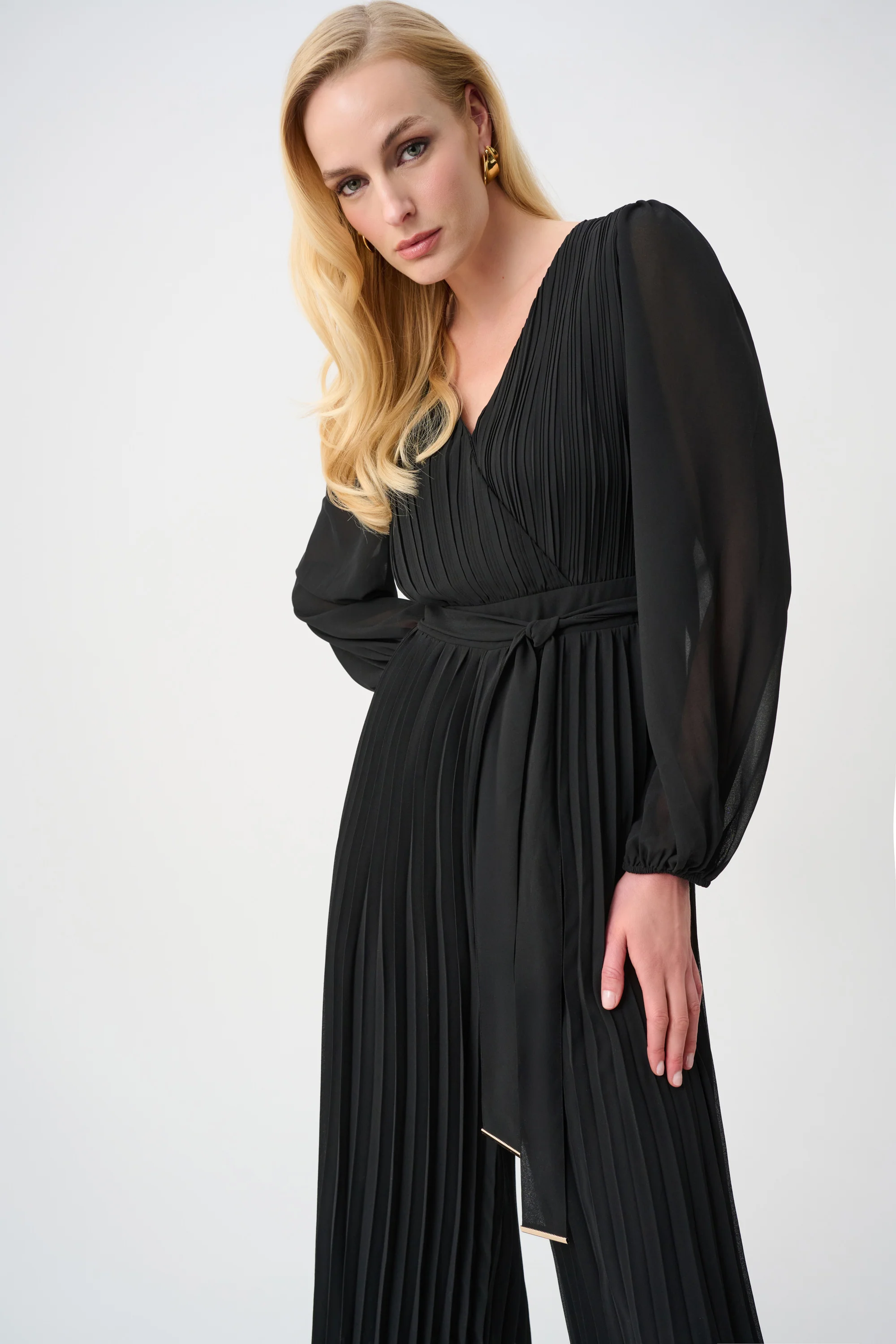 Joseph Ribkoff Pleated Wide Leg Wrap Jumpsuit Style 263737 - Image 4