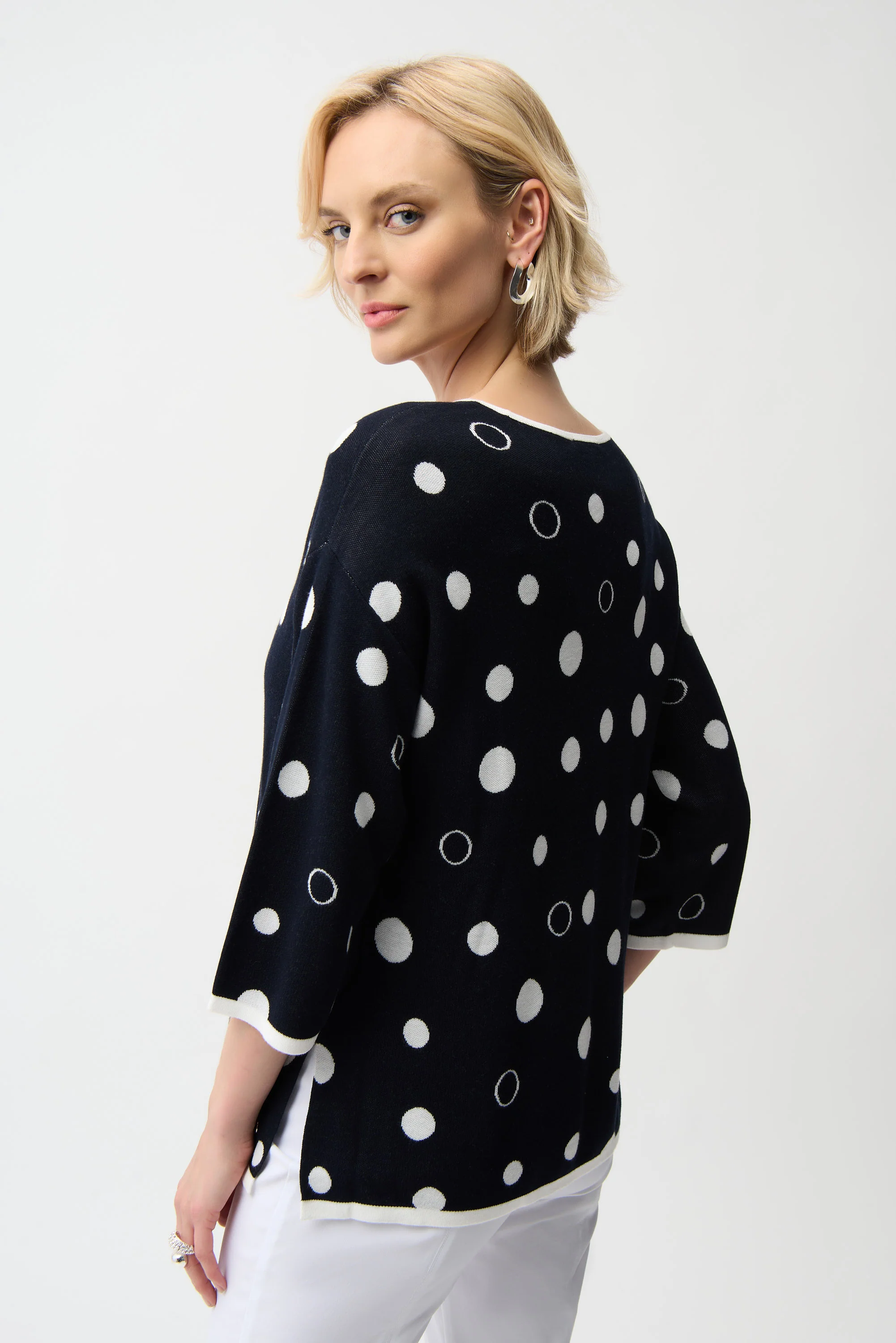 Joseph Ribkoff Polka Dot Print Relaxed Fit Sweater Style 261979 - Image 3