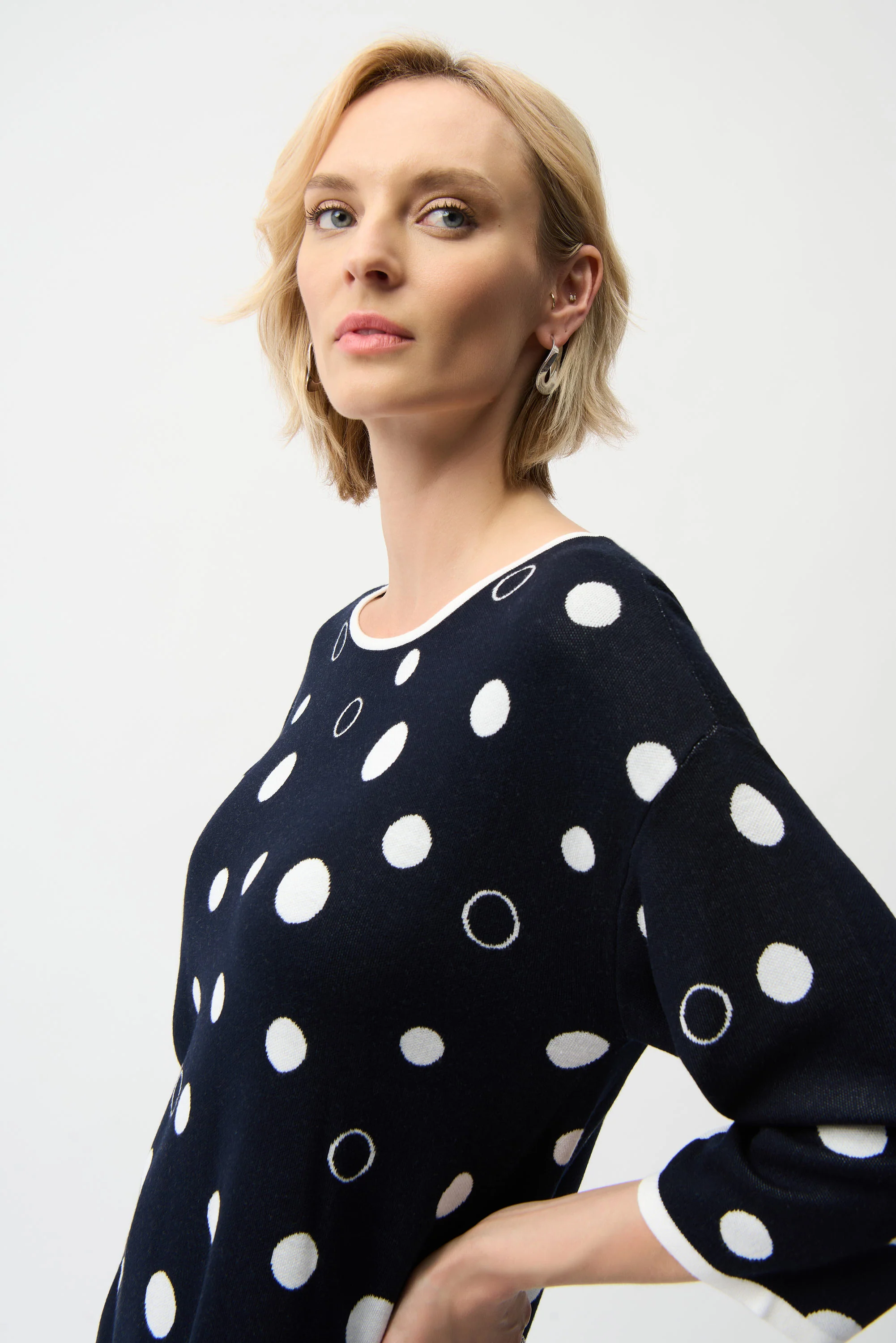 Joseph Ribkoff Polka Dot Print Relaxed Fit Sweater Style 261979 - Image 4