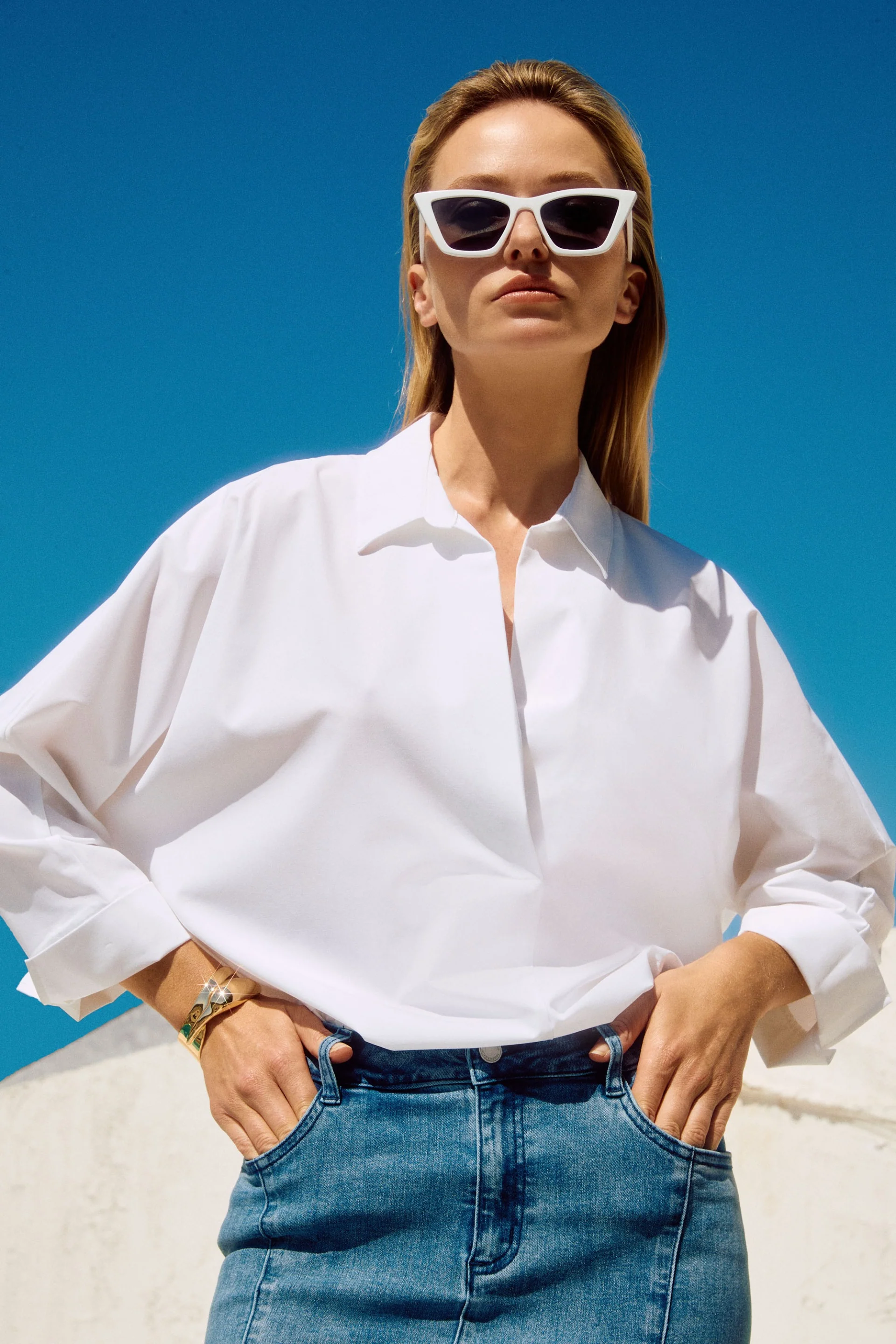 Joseph Ribkoff Poplin Boxy Shirt With Overlapping V-Neck Style 251948