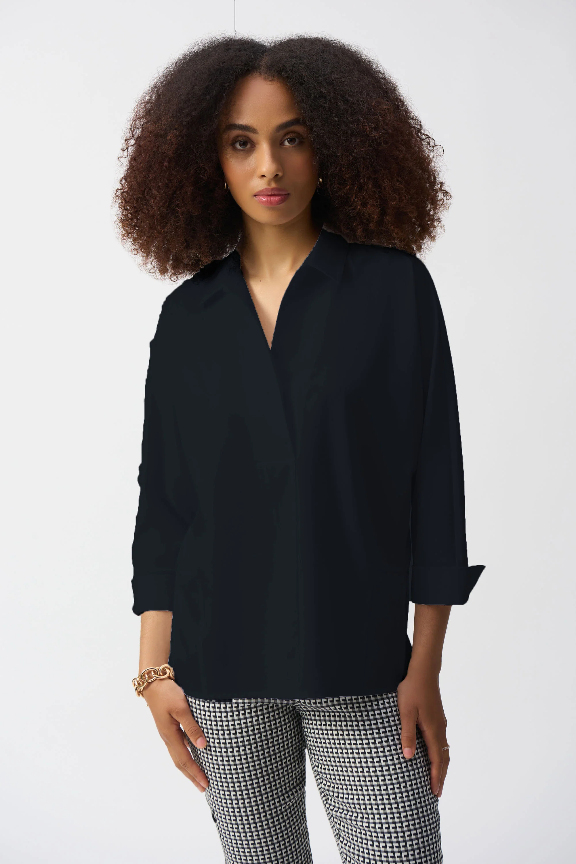 Joseph Ribkoff Poplin Boxy Shirt With Overlapping V-Neck Style 251948 - Image 11