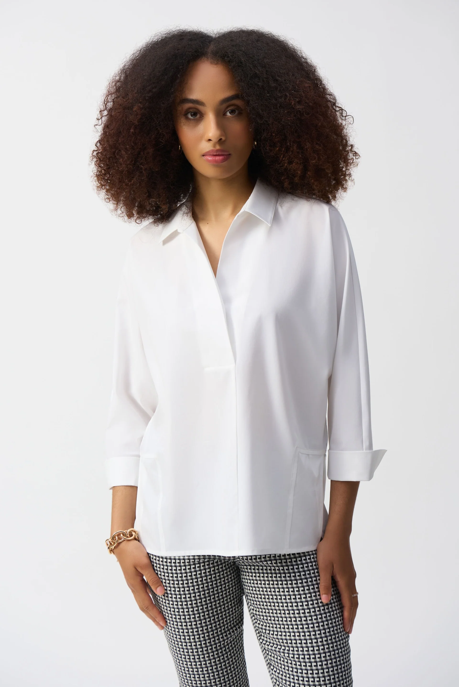 Joseph Ribkoff Poplin Boxy Shirt With Overlapping V-Neck Style 251948 - Image 2