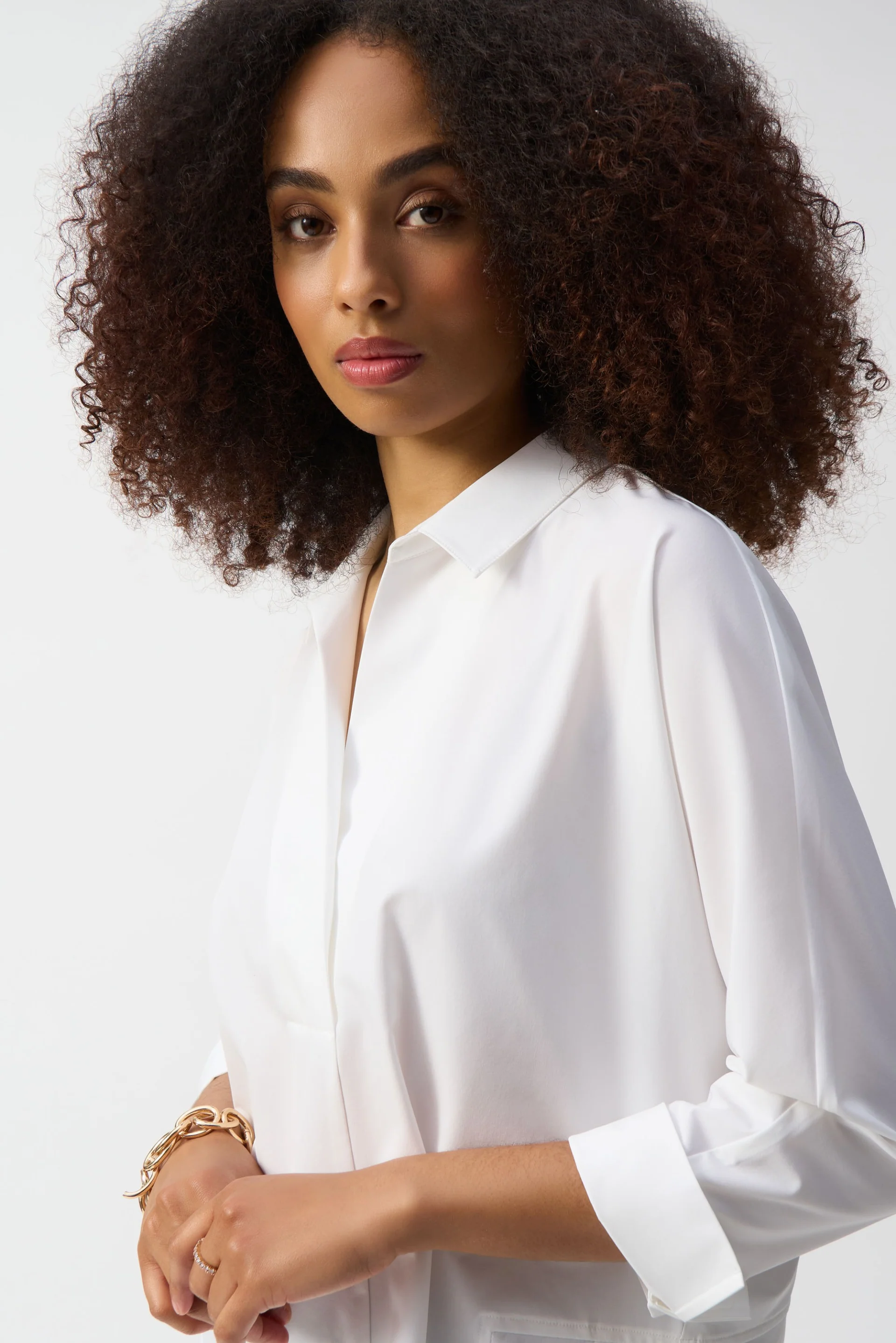 Joseph Ribkoff Poplin Boxy Shirt With Overlapping V-Neck Style 251948 - Image 3
