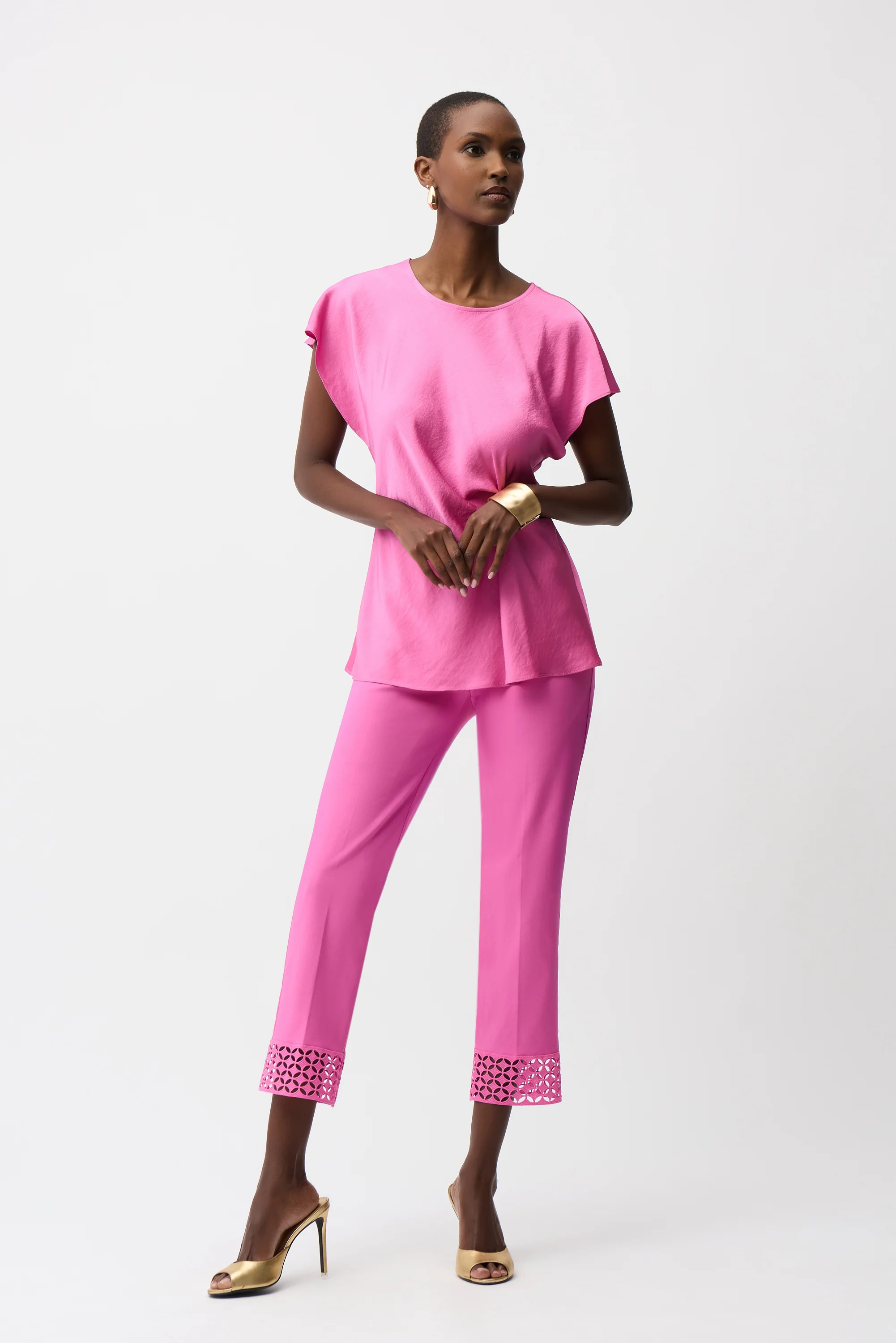 Joseph Ribkoff Pull-On Crop Pants With Guipure Detail Style 261159 - Image 2