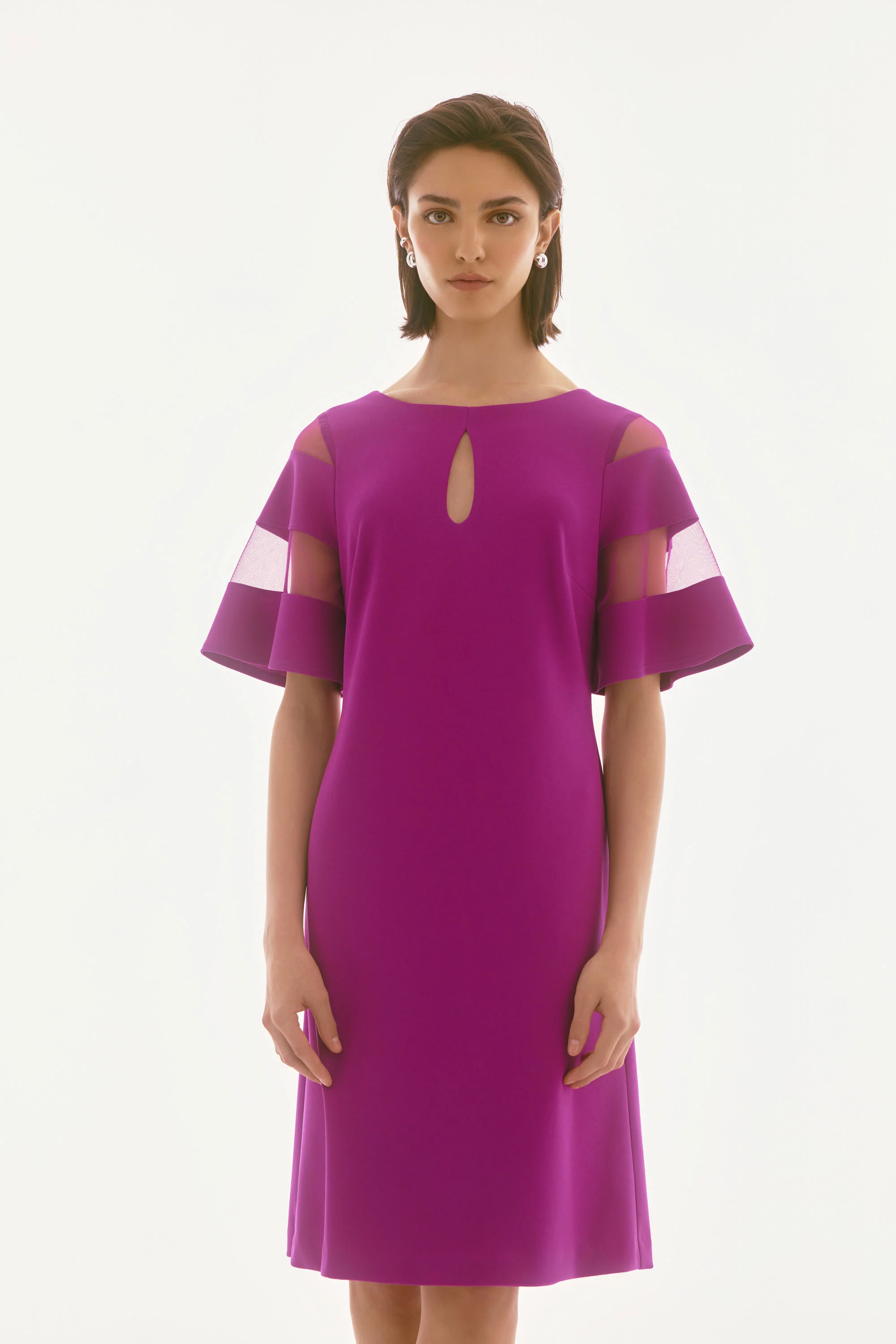 Joseph Ribkoff Purple Orchid A-Line Dress With Mesh Inserts Style 251782 - Image 2