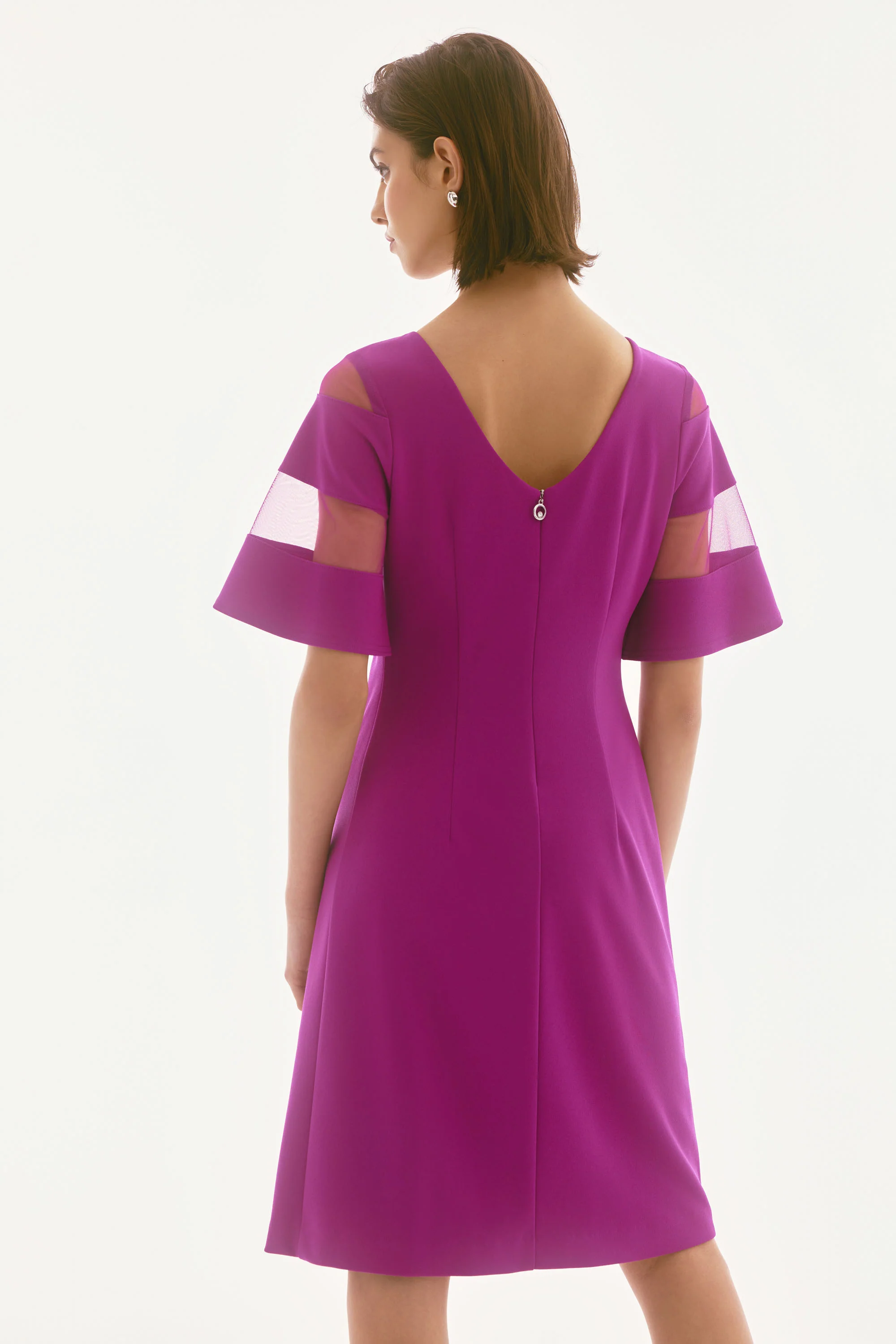 Joseph Ribkoff Purple Orchid A-Line Dress With Mesh Inserts Style 251782 - Image 3