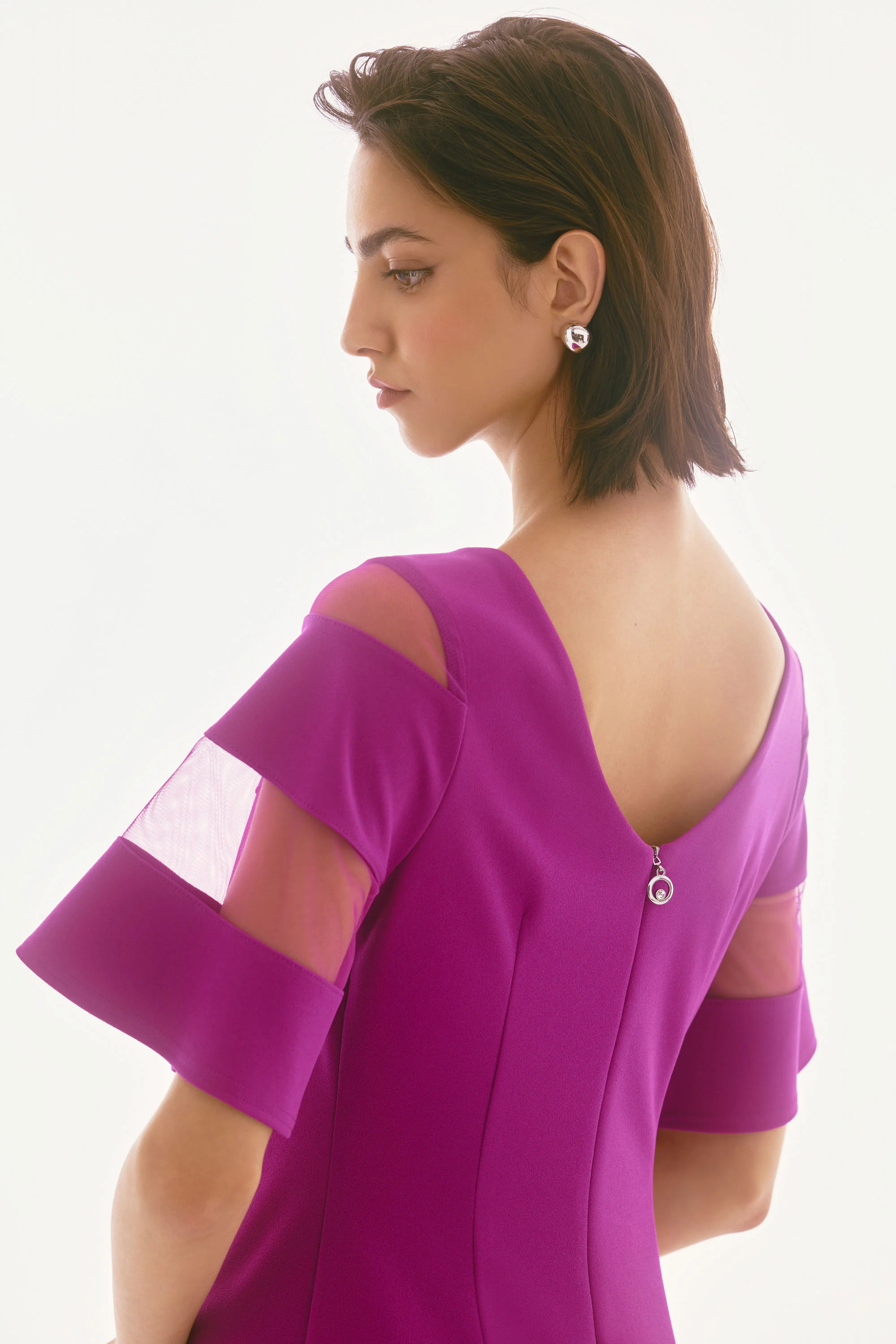 Joseph Ribkoff Purple Orchid A-Line Dress With Mesh Inserts Style 251782 - Image 4
