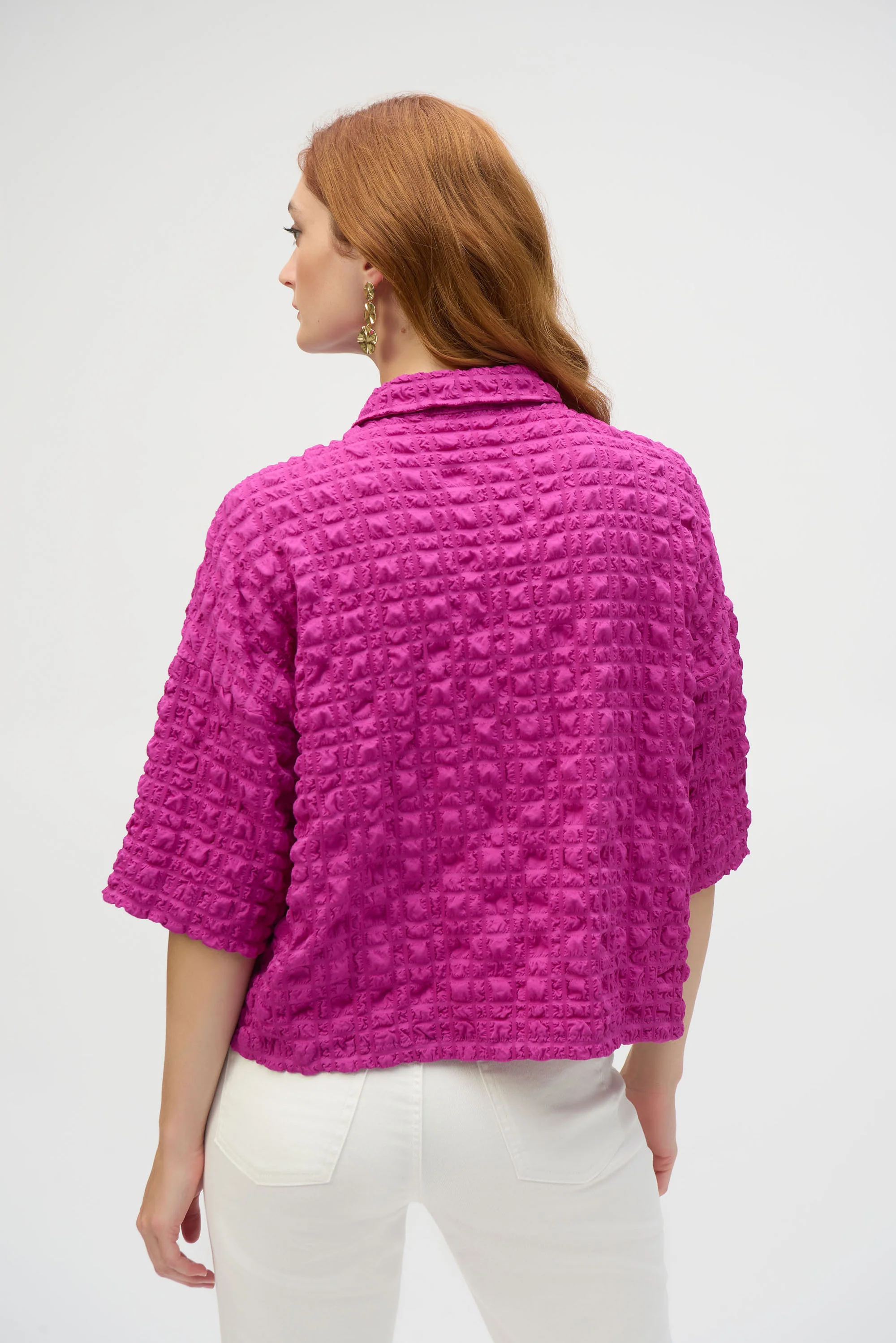 Joseph Ribkoff Purple Orchid Bubble Jacquard Boxy Blouse Style 252000 - Image 2