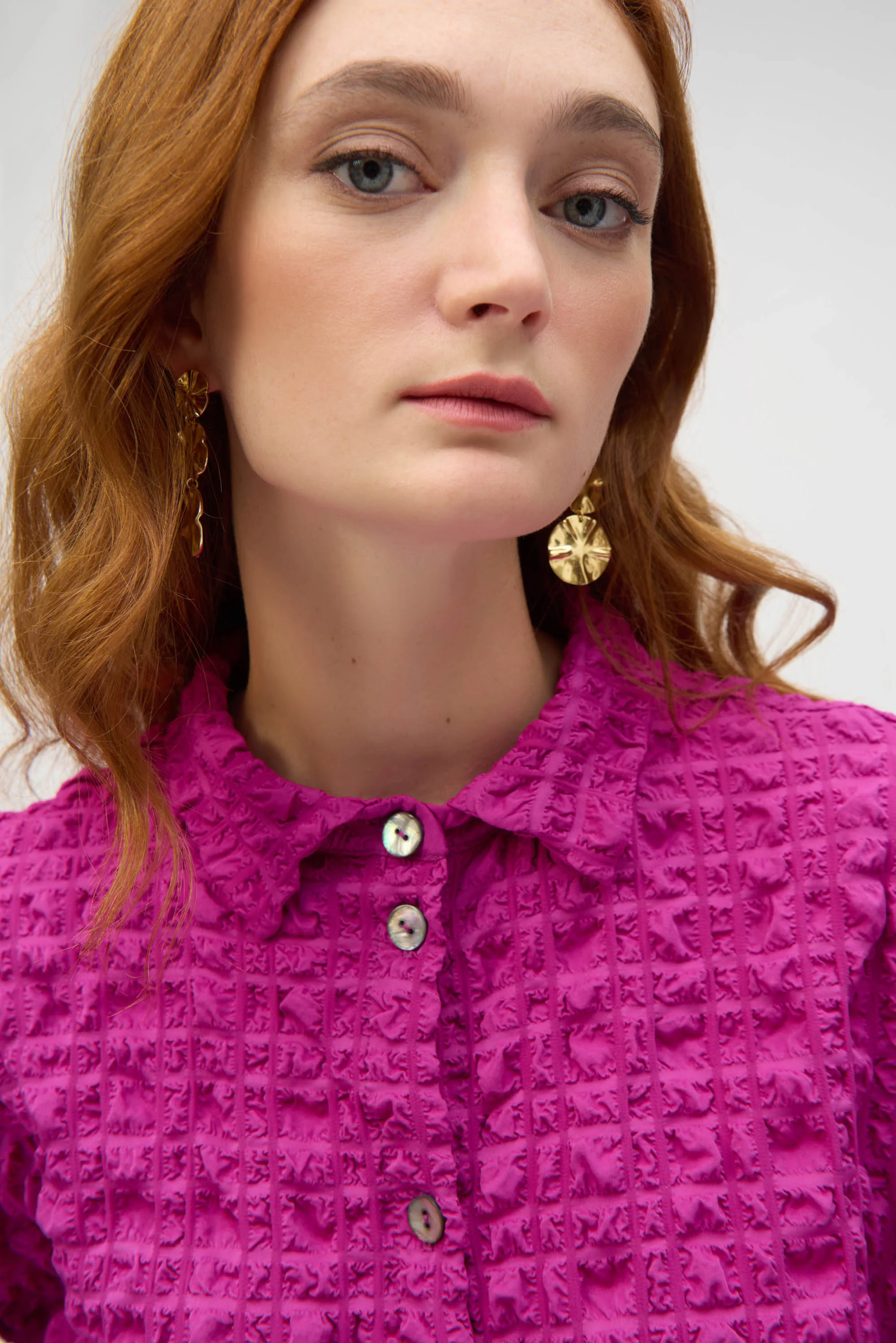 Joseph Ribkoff Purple Orchid Bubble Jacquard Boxy Blouse Style 252000 - Image 3