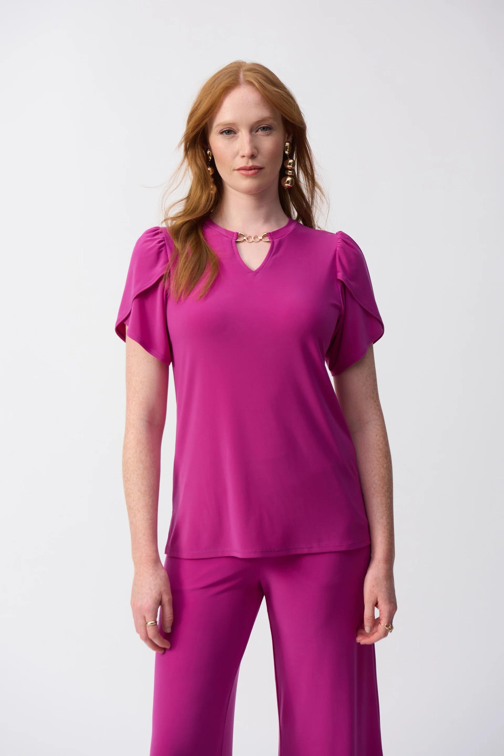 Joseph Ribkoff Purple Orchid Silky Knit Short Sleeve Straight Top Style 251121