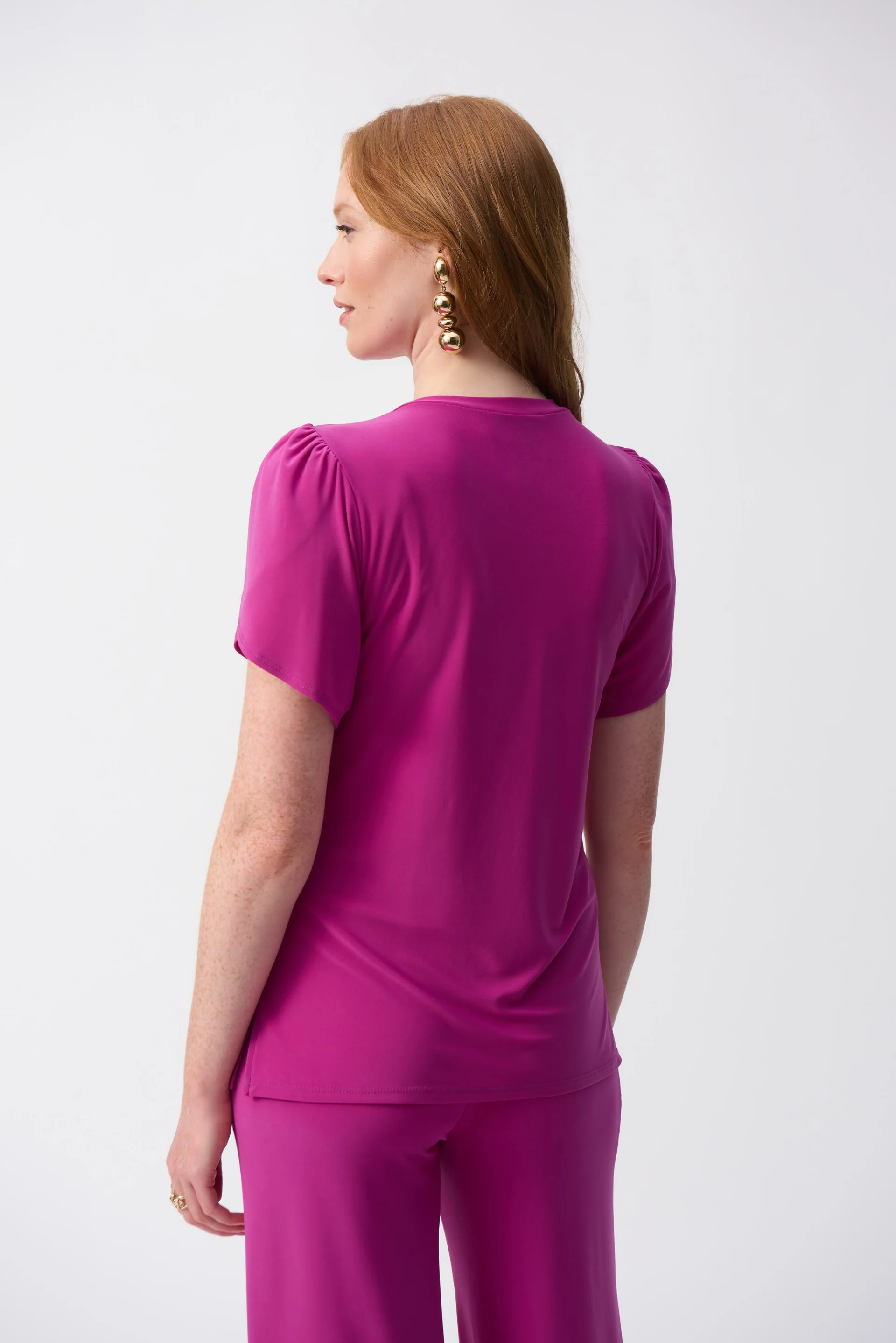 Joseph Ribkoff Purple Orchid Silky Knit Short Sleeve Straight Top Style 251121 - Image 3