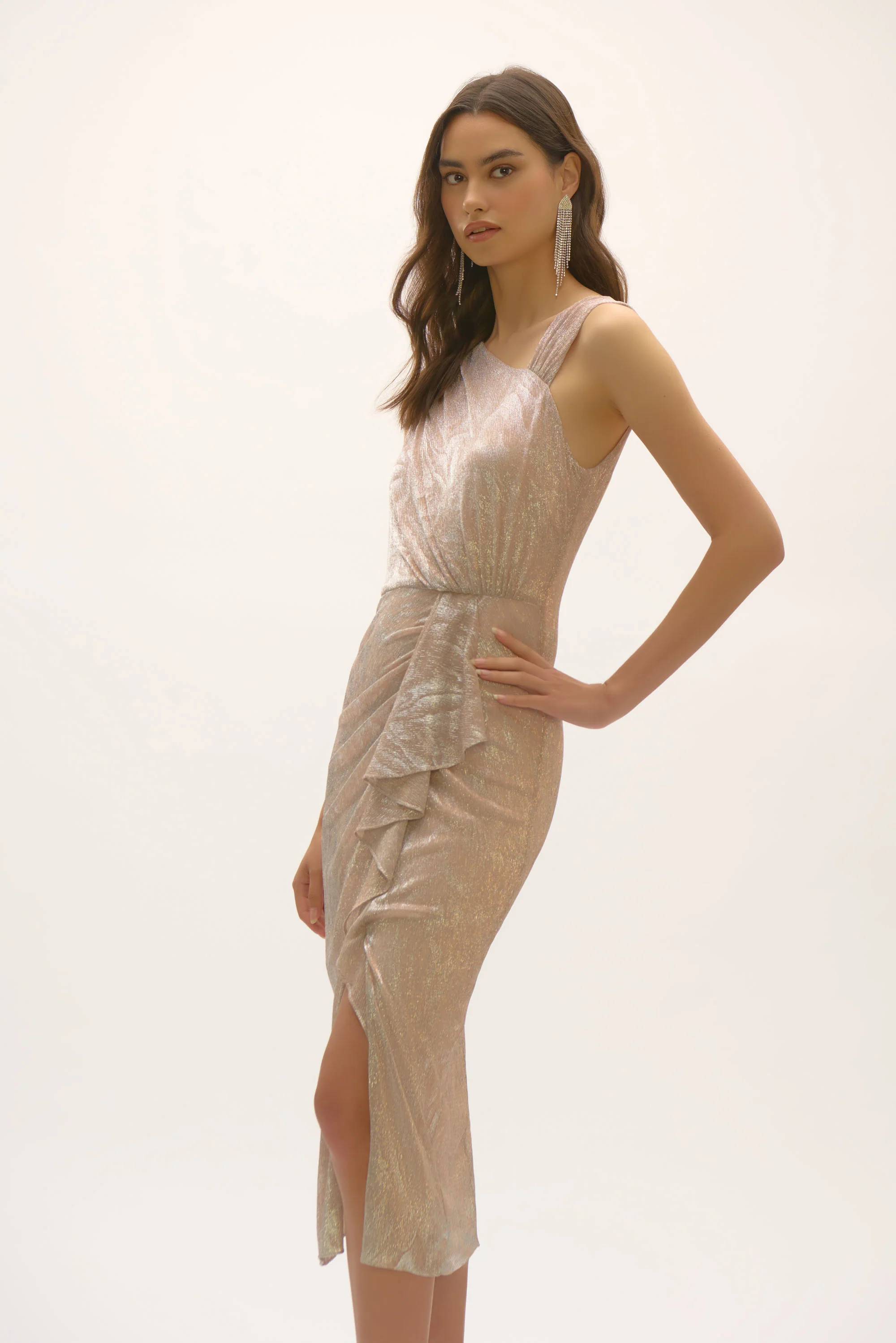 Joseph Ribkoff Quartz/Silver Foiled Plissé Novelty Knit Sheath Dress Style 252706 - Image 6