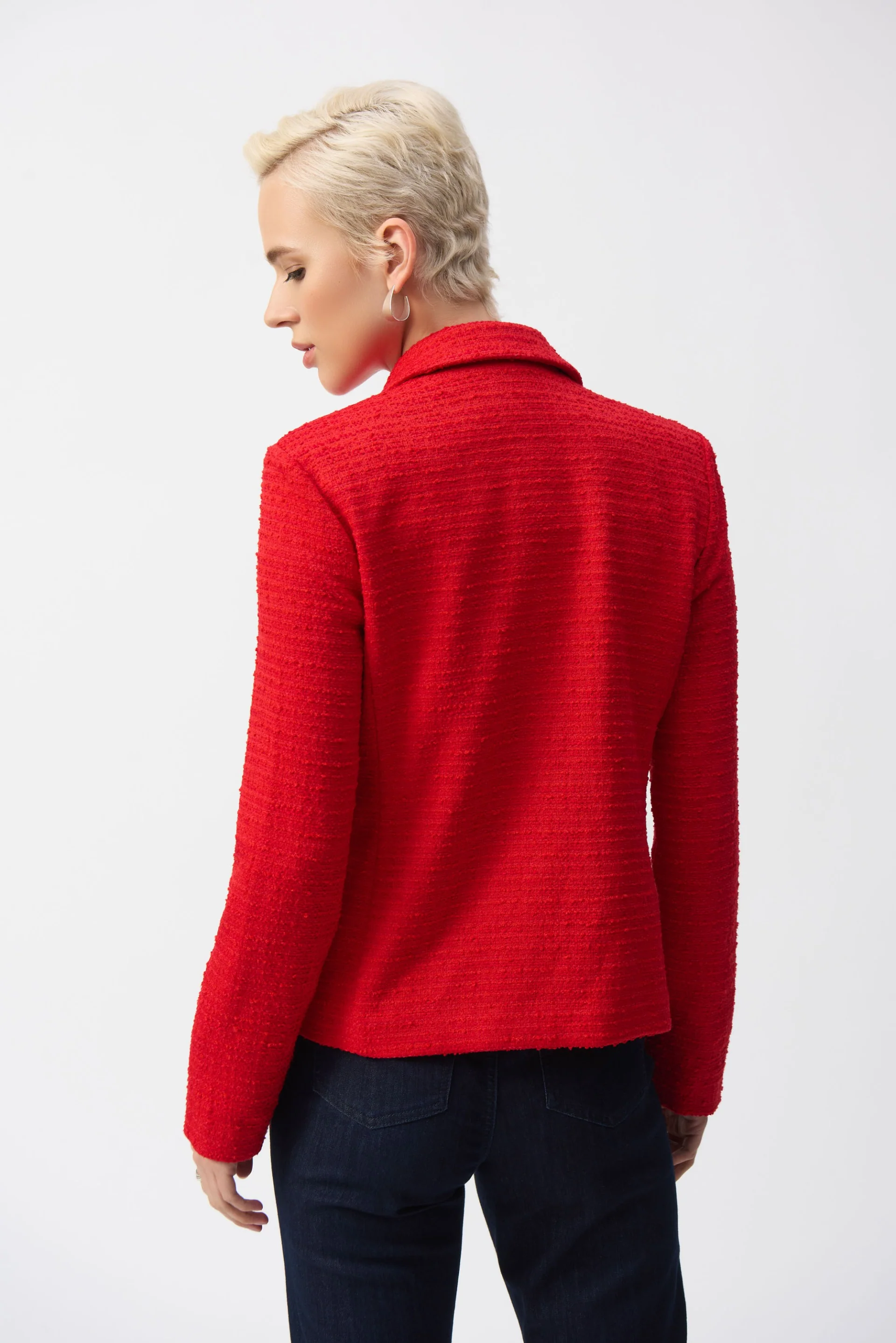 Joseph Ribkoff Radiant Red Bouclé Fitted Blazer Style 251239 - Image 6