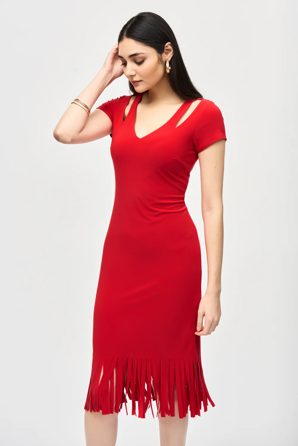 Joseph Ribkoff Radiant Red Cutout Neckline Sheath Dress Style 241053 - Image 2