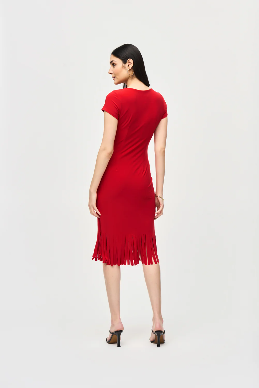 Joseph Ribkoff Radiant Red Cutout Neckline Sheath Dress Style 241053 - Image 3