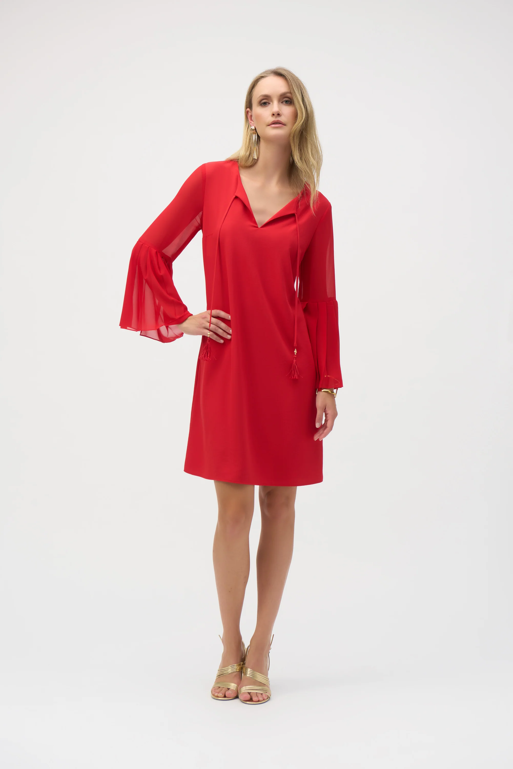 Joseph Ribkoff Radiant Red Eggshell and Chiffon Straight Dress Style 252163