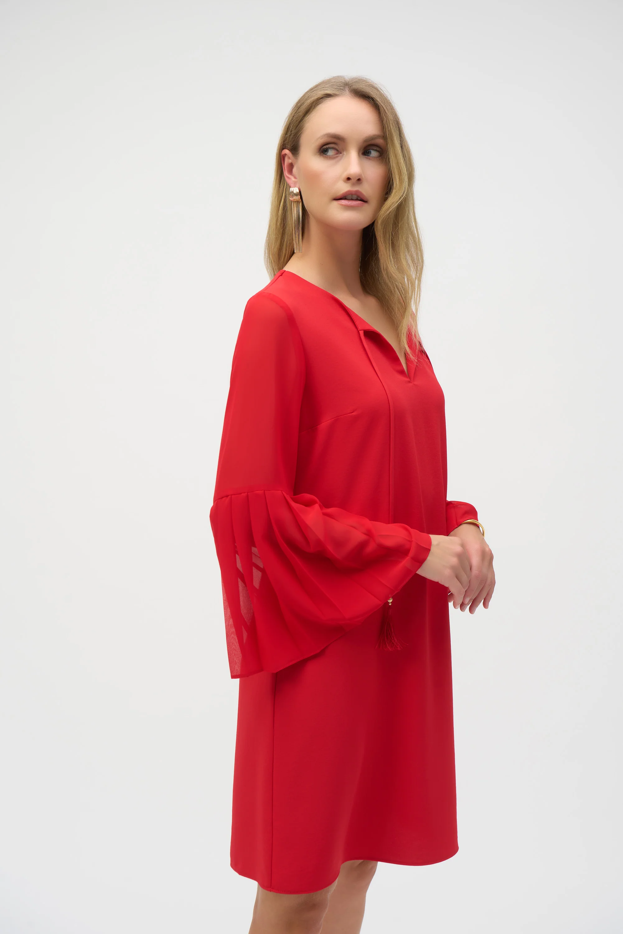 Joseph Ribkoff Radiant Red Eggshell and Chiffon Straight Dress Style 252163 - Image 2