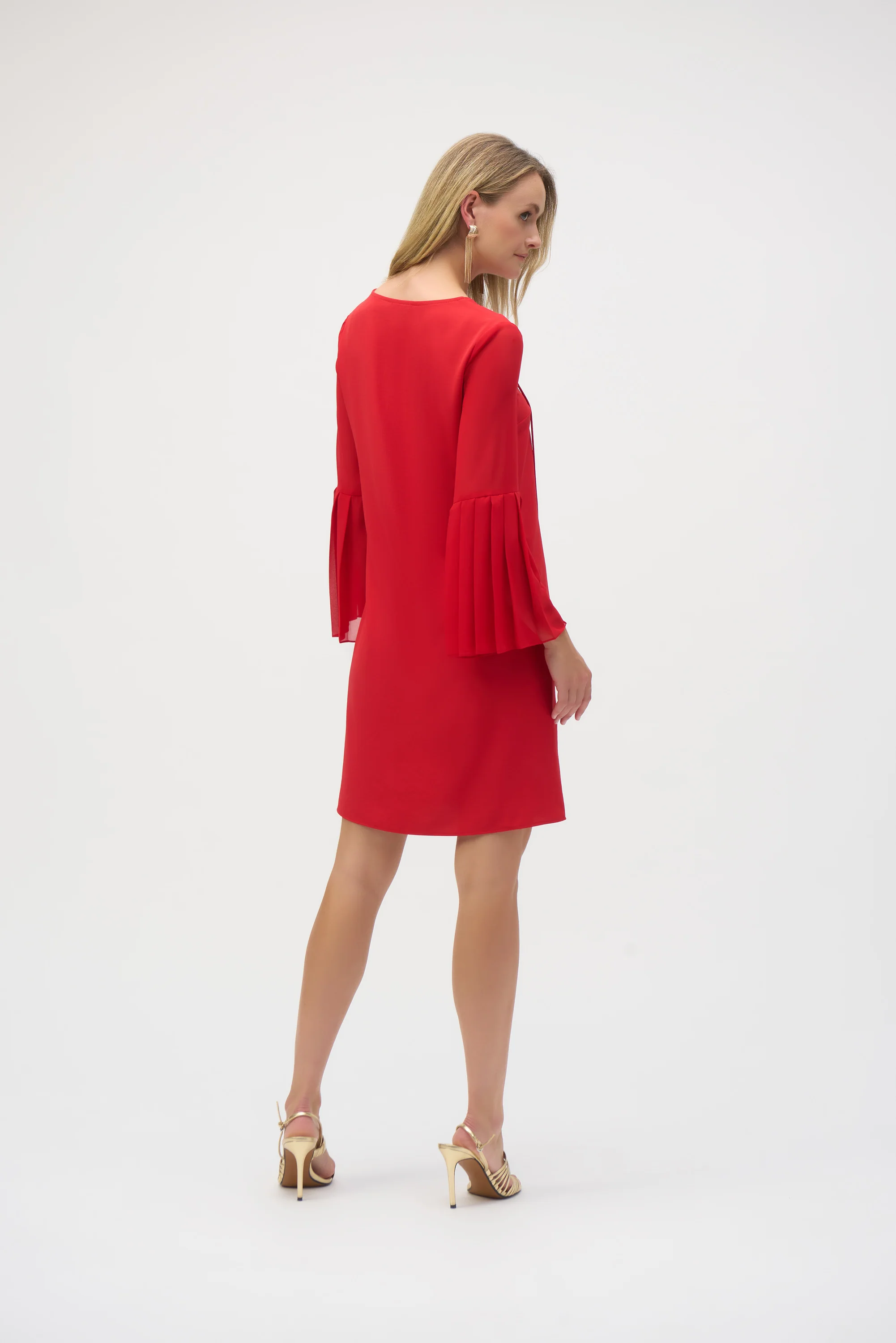 Joseph Ribkoff Radiant Red Eggshell and Chiffon Straight Dress Style 252163 - Image 3