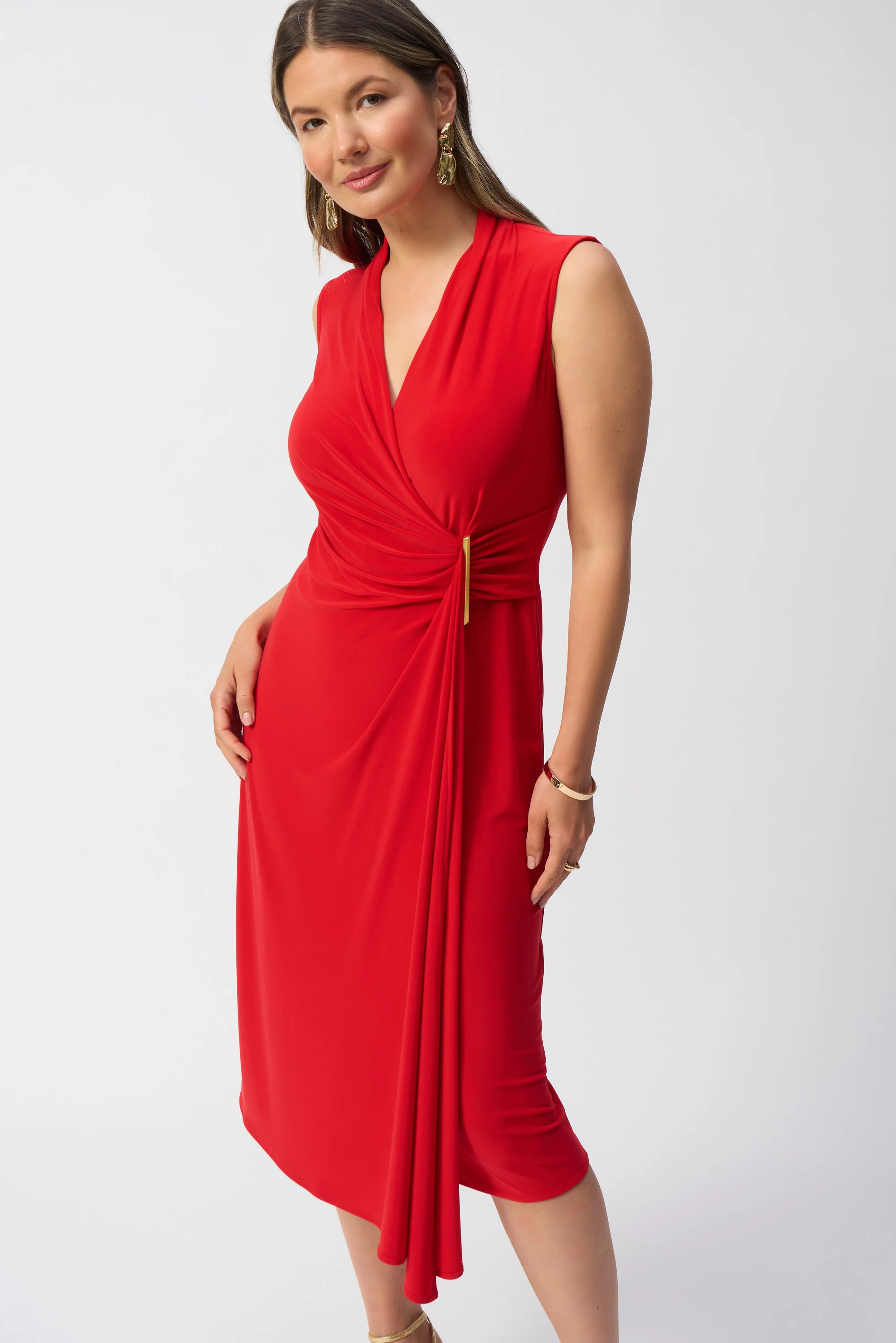 Joseph Ribkoff Radiant Red Sleeveless Wrap Dress Style 251278 - Image 2
