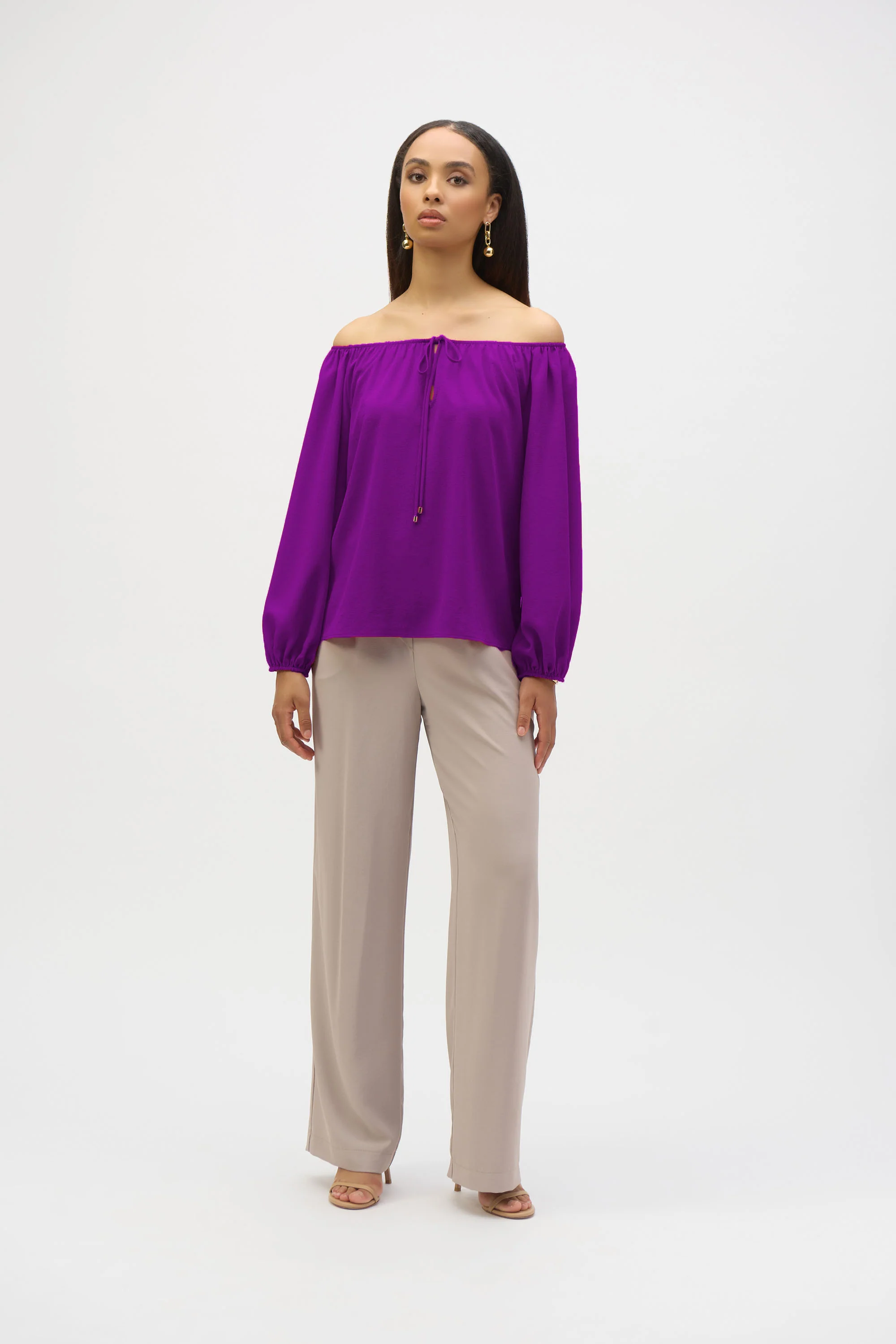 Joseph Ribkoff Off-Shoulder Eggshell Flared Top Style 252159 - Image 11